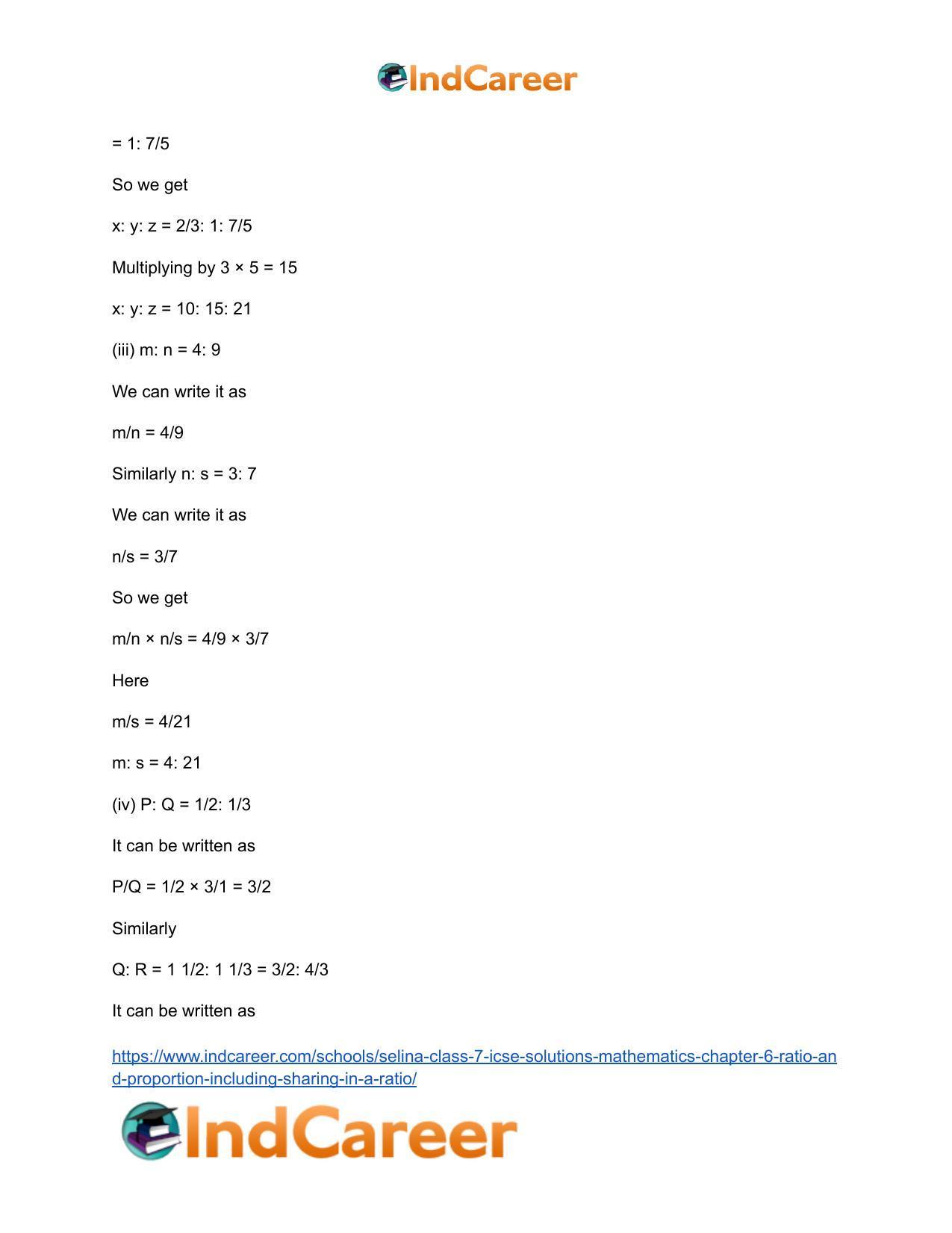 Selina Class 7 ICSE Solutions Mathematics : Chapter 6- Ratio and Proportion (Including Sharing in a Ratio) - Page 39