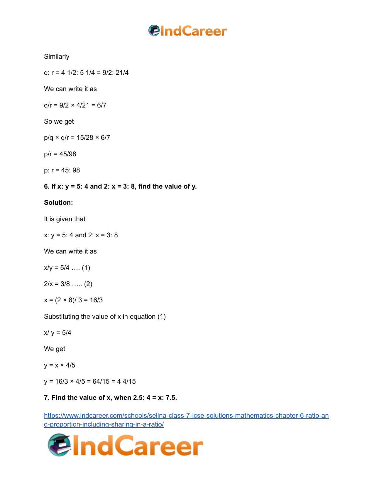 Selina Class 7 ICSE Solutions Mathematics : Chapter 6- Ratio and Proportion (Including Sharing in a Ratio) - Page 41