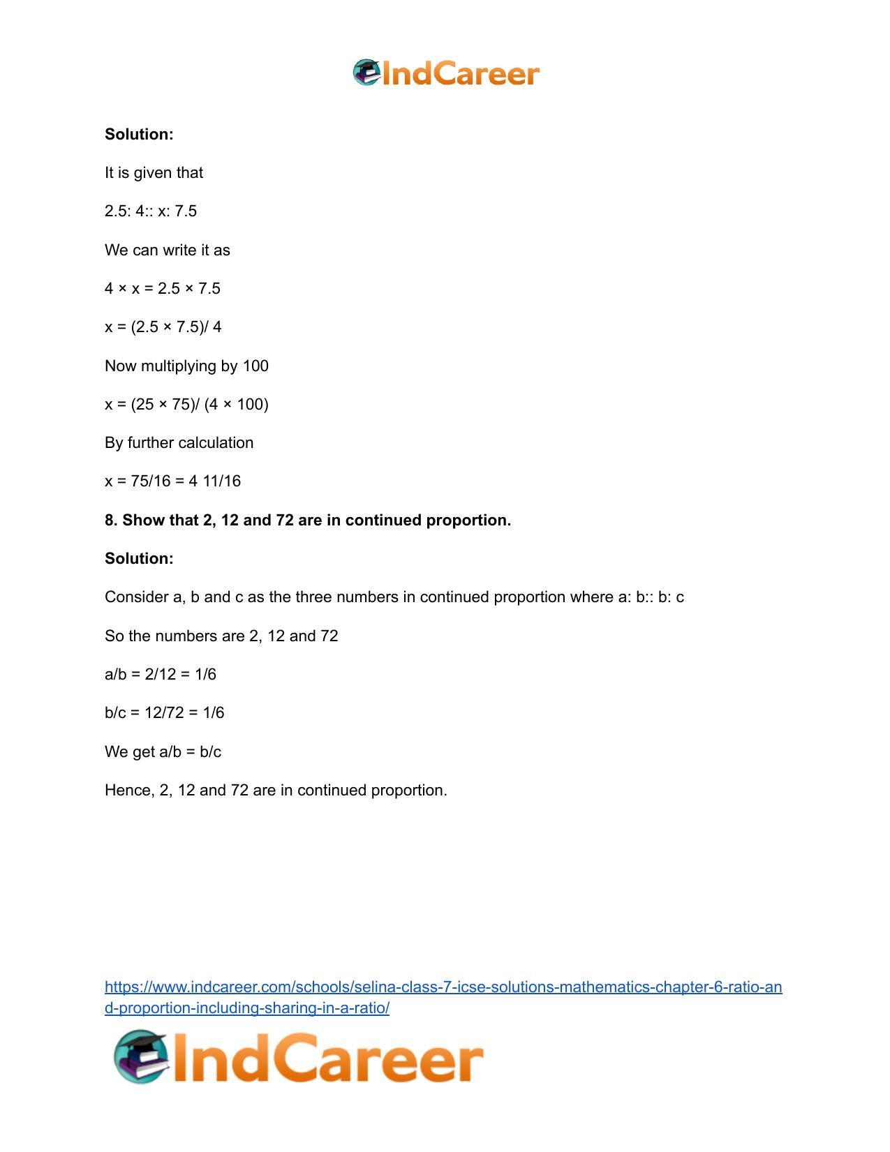 Selina Class 7 ICSE Solutions Mathematics : Chapter 6- Ratio and Proportion (Including Sharing in a Ratio) - Page 42