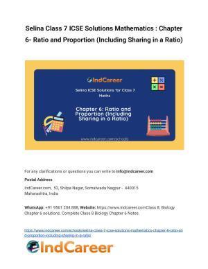Selina Class 7 ICSE Solutions Mathematics : Chapter 6- Ratio and Proportion (Including Sharing in a Ratio)