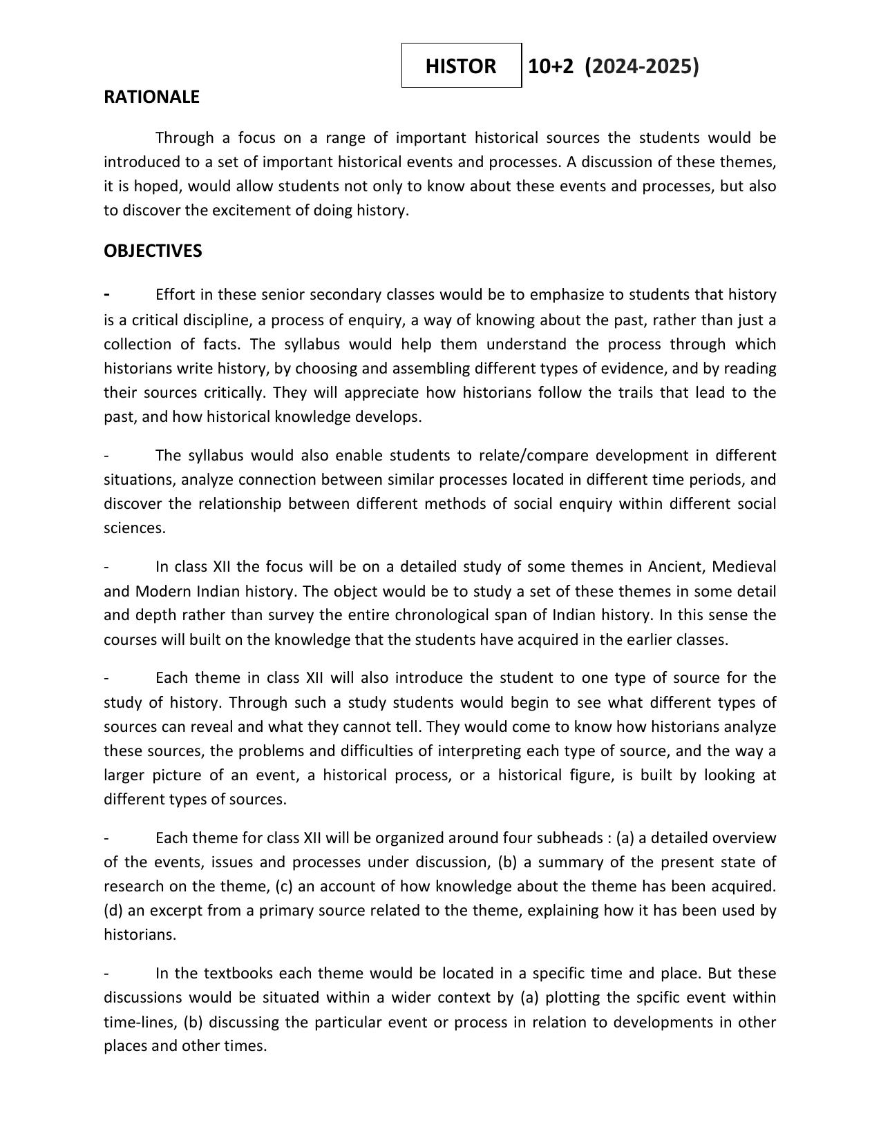 HP Board Class 12th Syllabus for History - Page 1