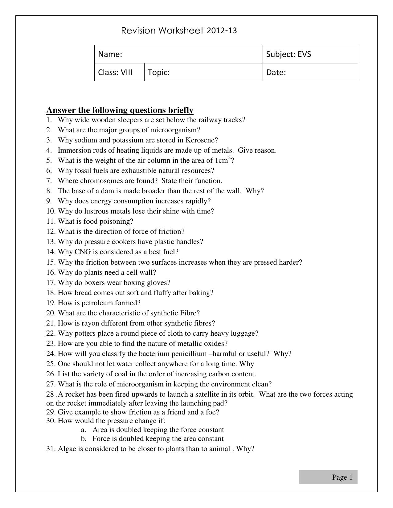 The Indian Constitution CBSE Class 8 EVS Worksheet - Page 1