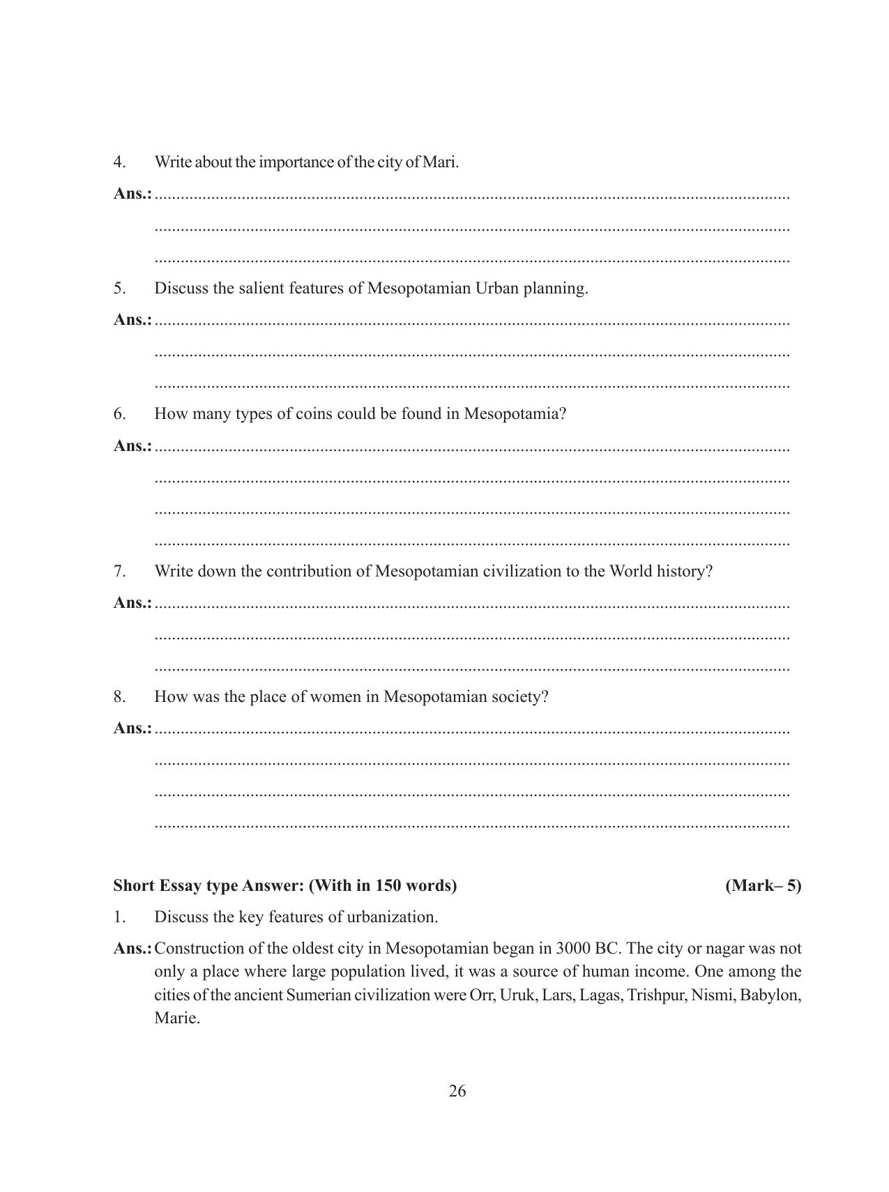 Tripura Board Class 11 History English Version Workbooks - Page 26