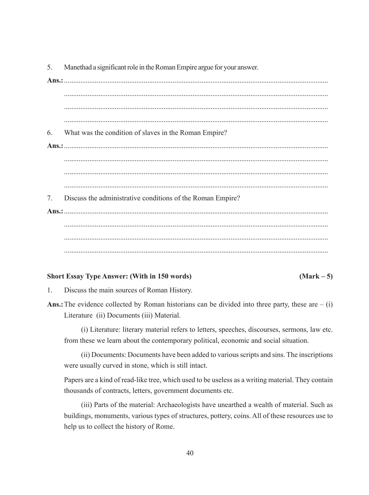 Tripura Board Class 11 History English Version Workbooks - Page 40