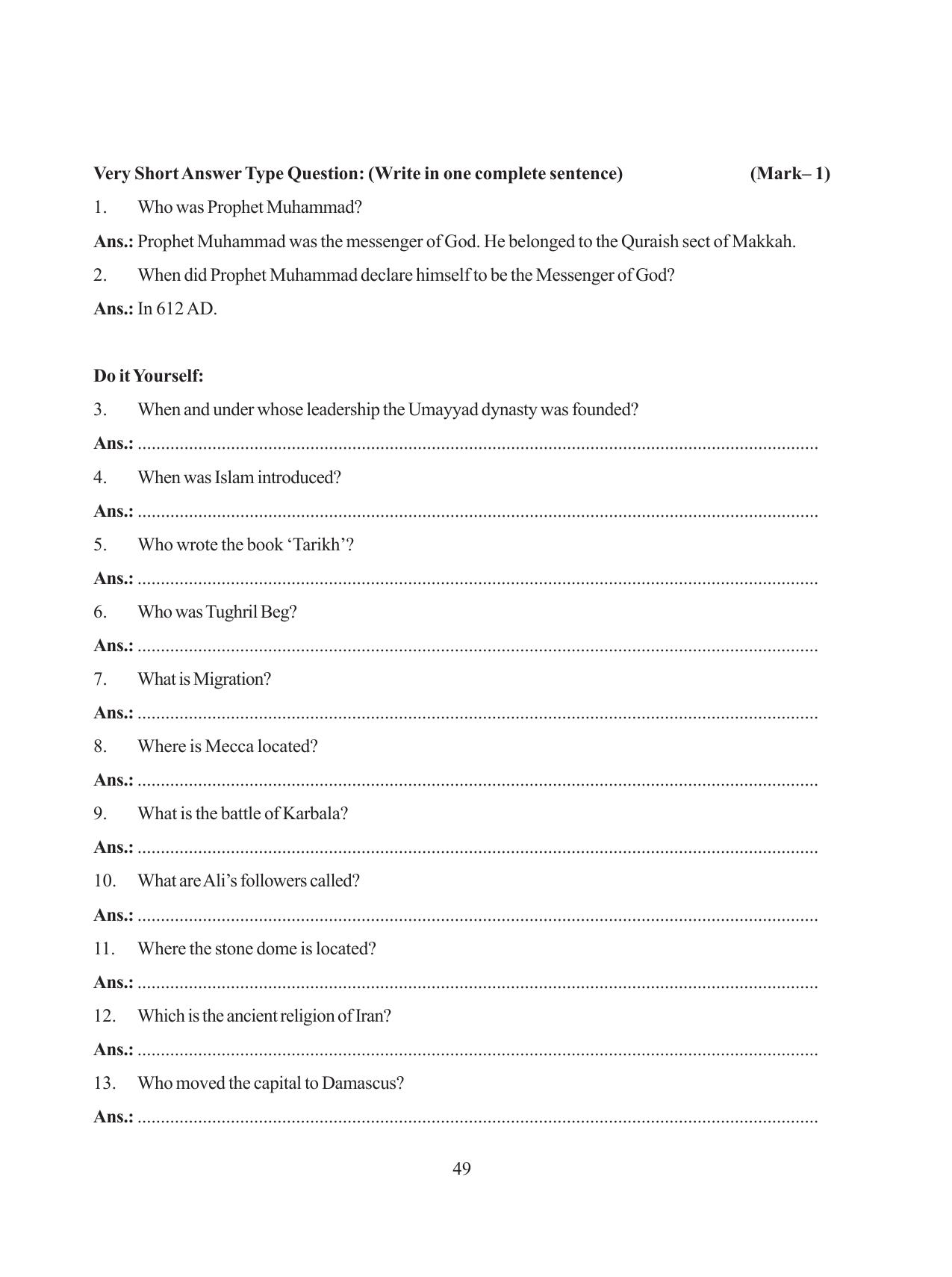 Tripura Board Class 11 History English Version Workbooks - Page 49
