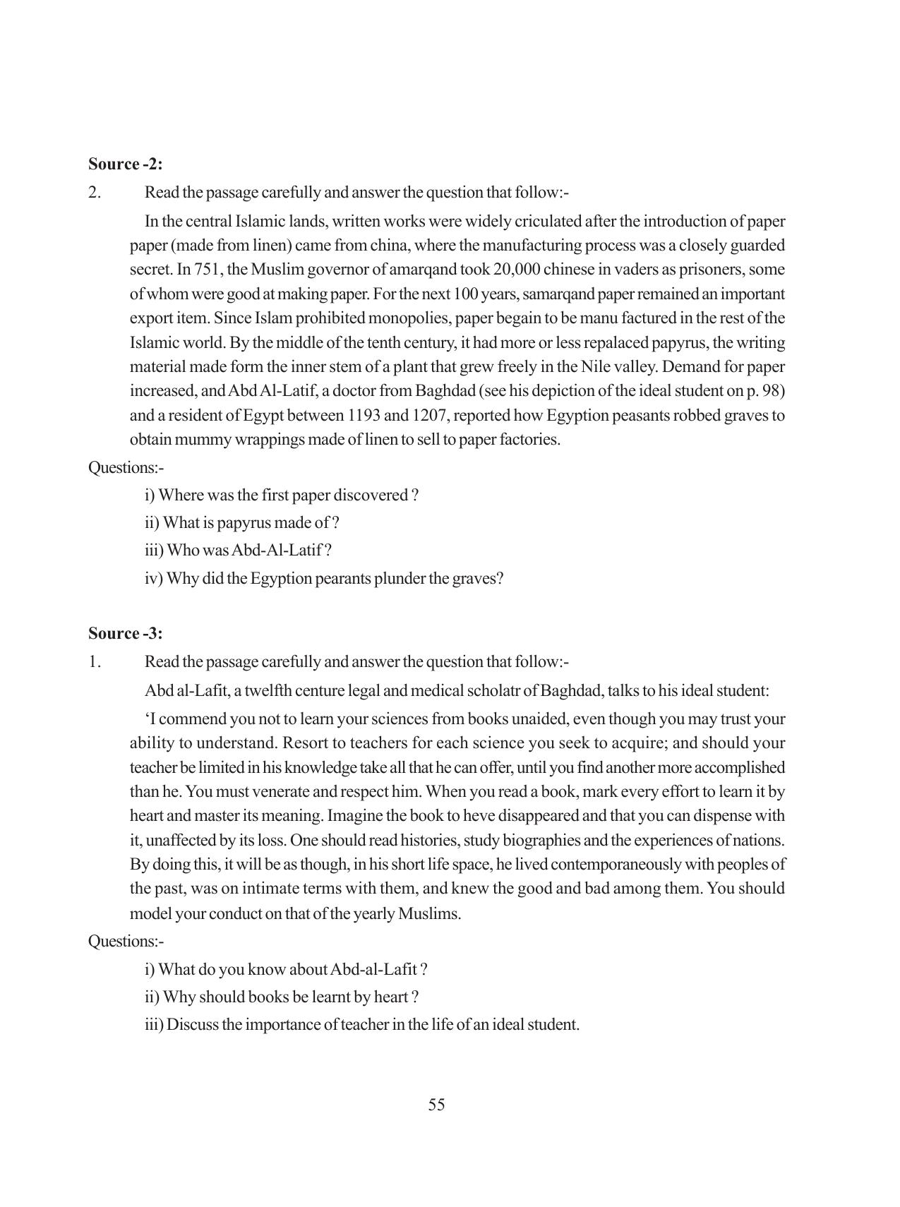 Tripura Board Class 11 History English Version Workbooks - Page 55
