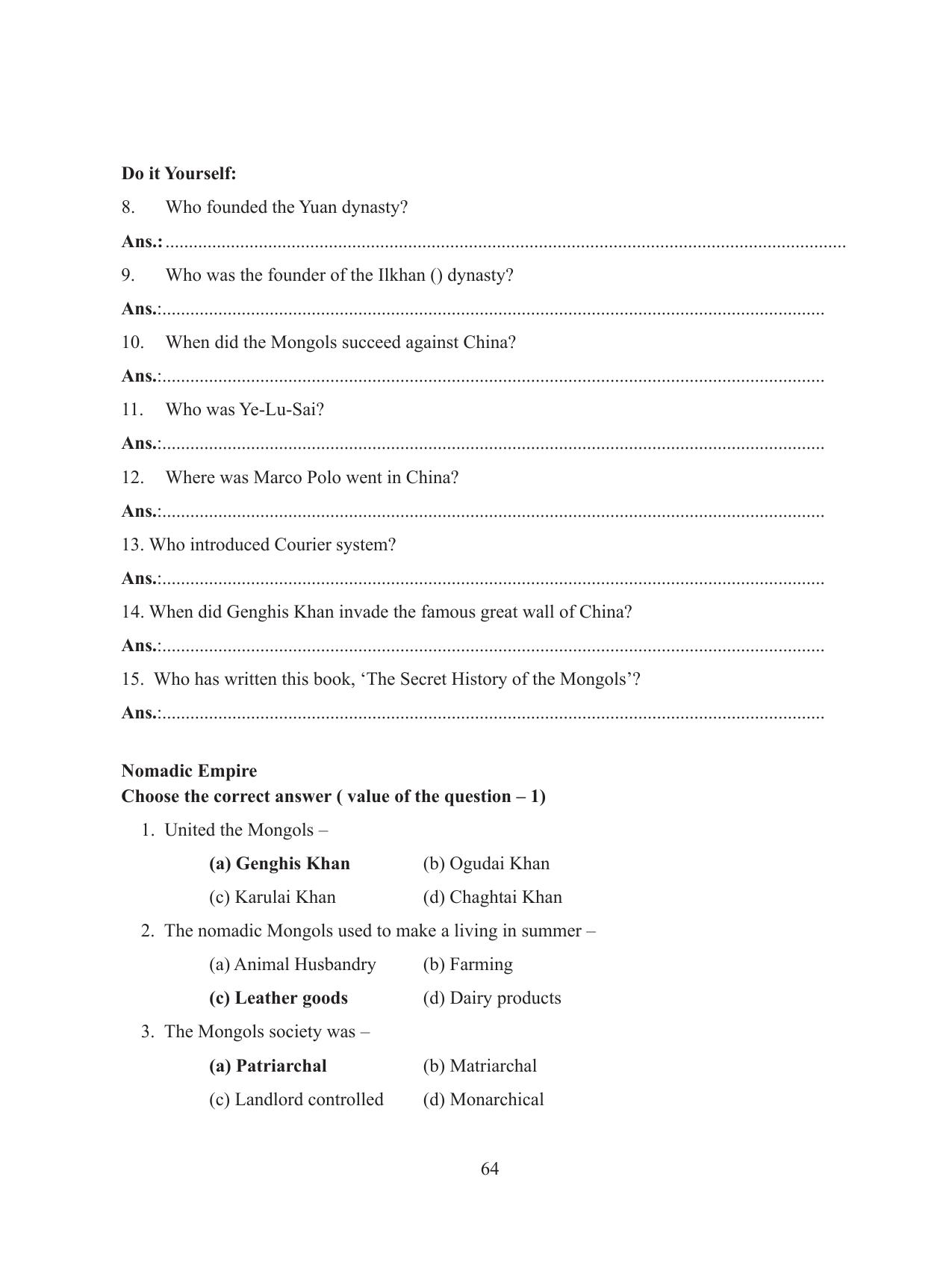 Tripura Board Class 11 History English Version Workbooks - Page 64