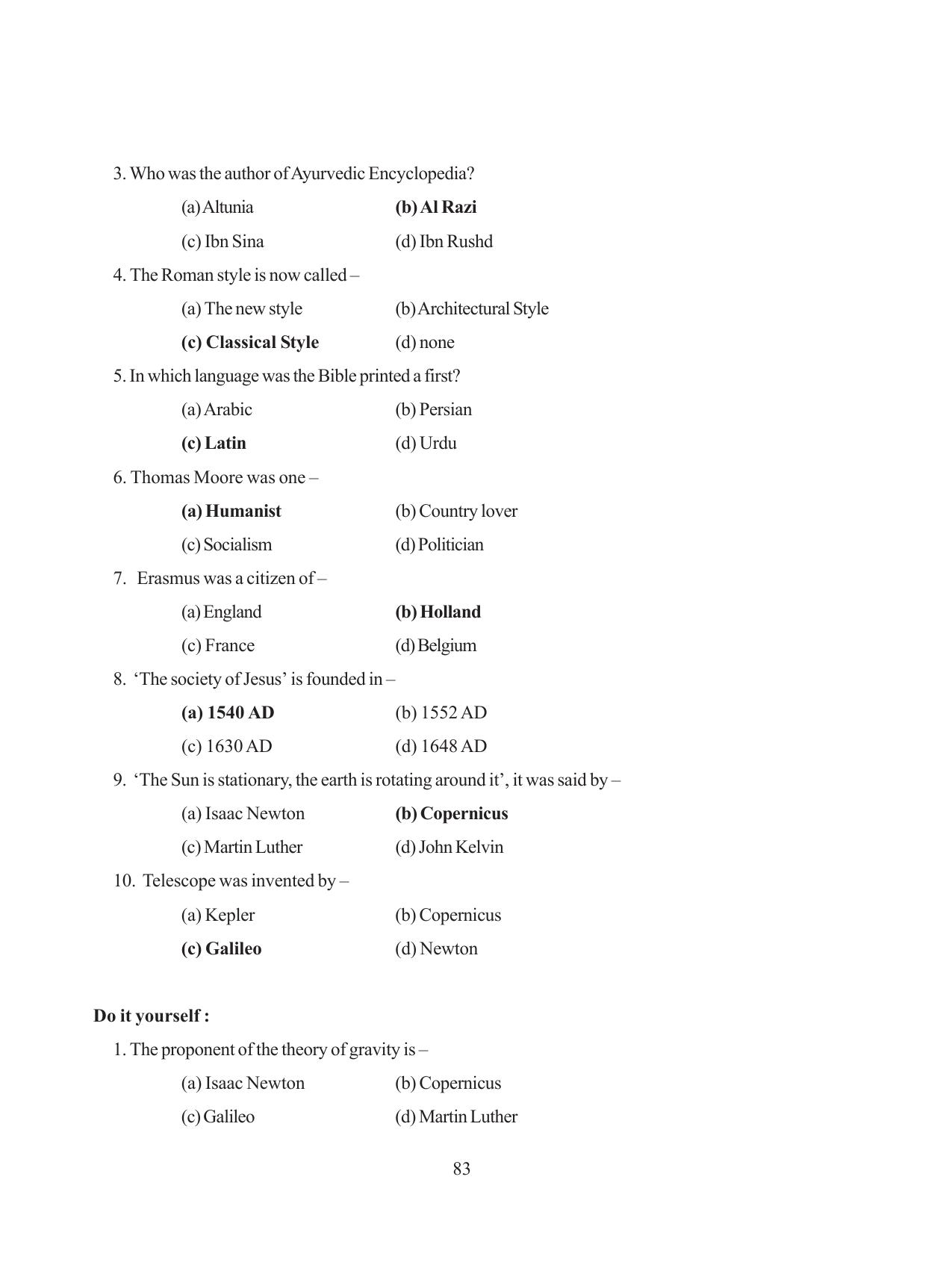 Tripura Board Class 11 History English Version Workbooks - Page 83
