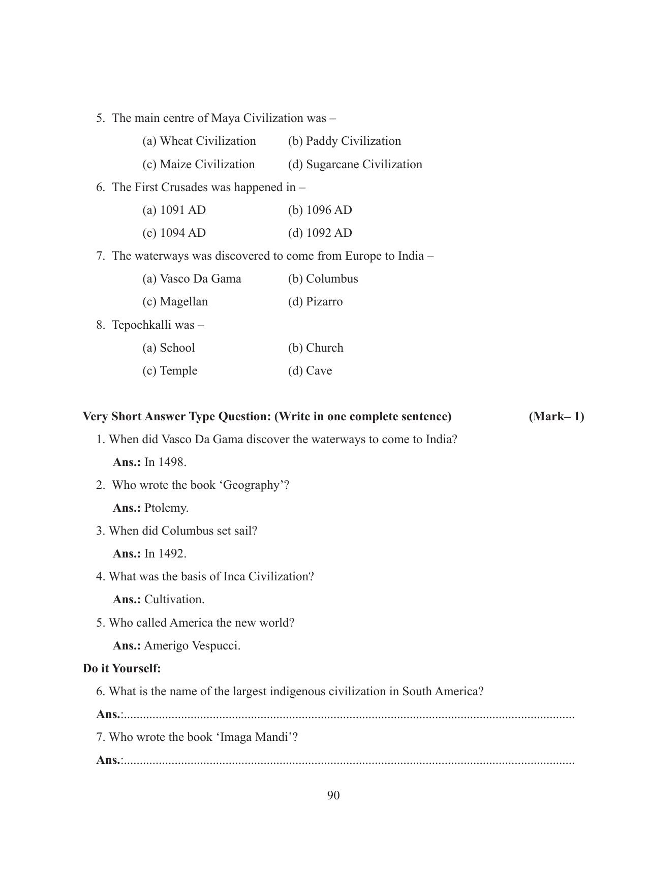 Tripura Board Class 11 History English Version Workbooks - Page 90