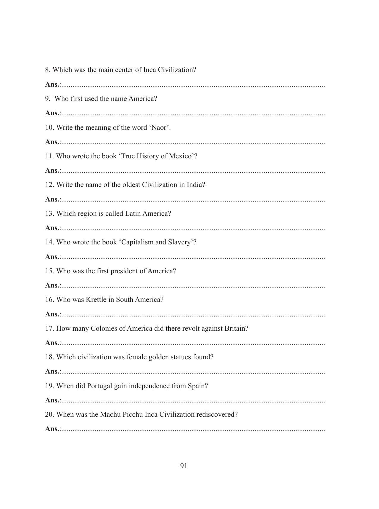 Tripura Board Class 11 History English Version Workbooks - Page 91