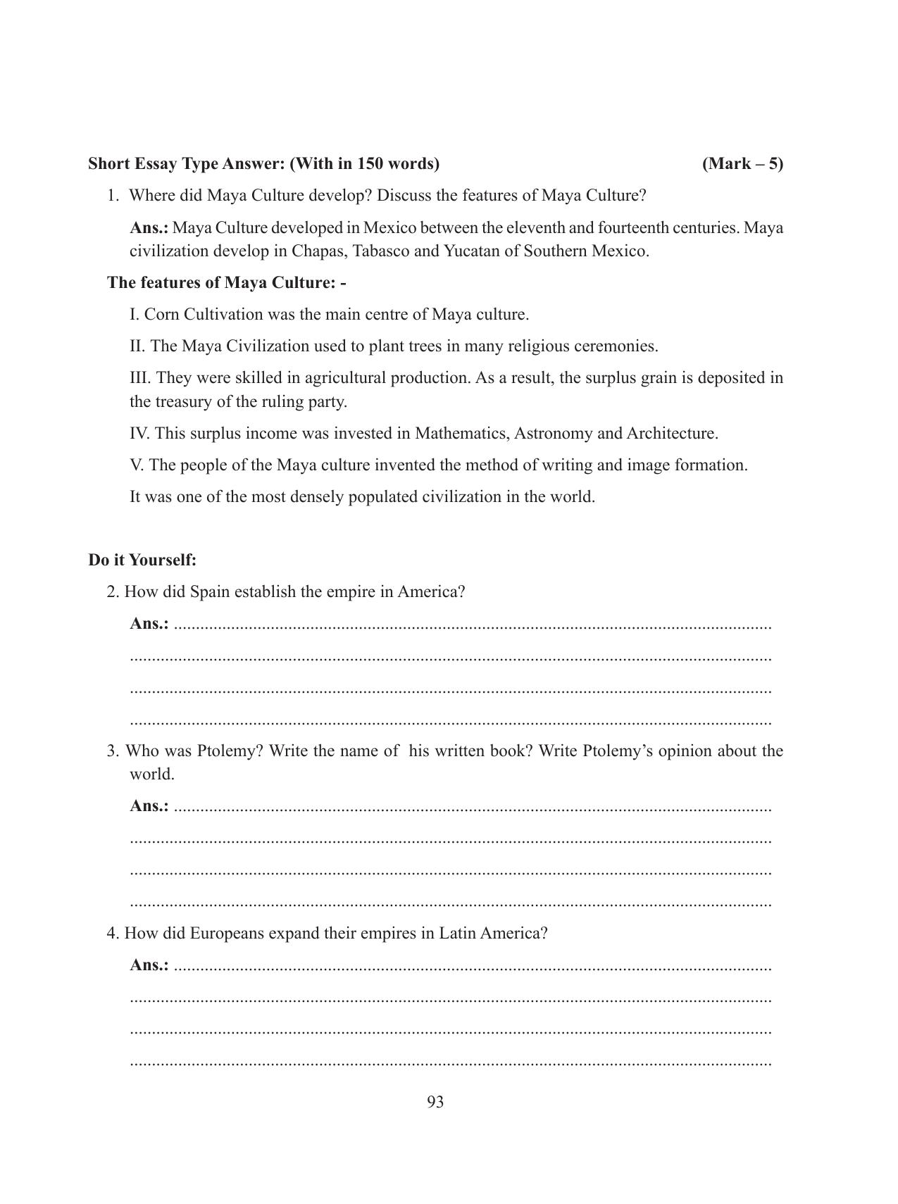 Tripura Board Class 11 History English Version Workbooks - Page 93