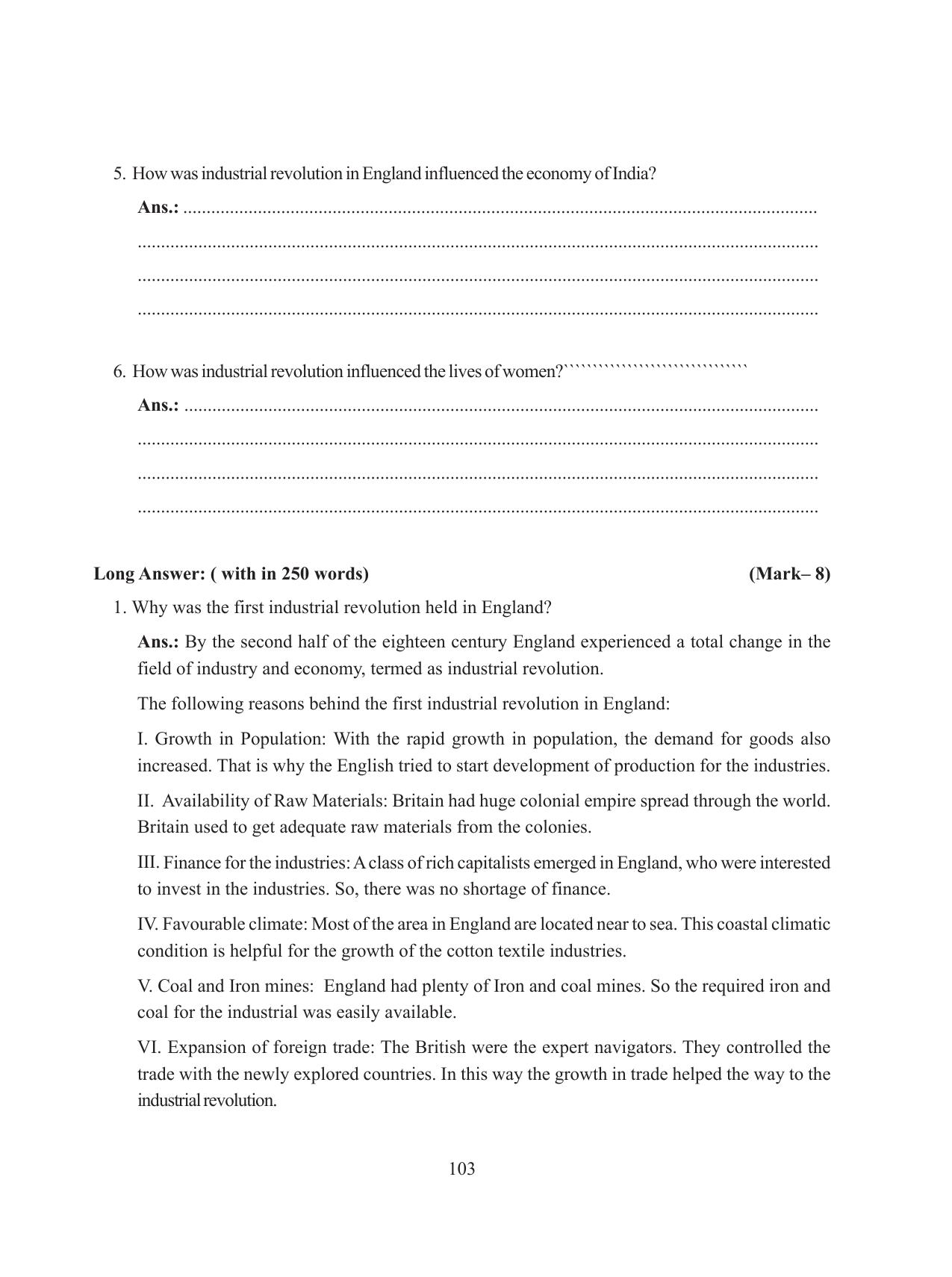 Tripura Board Class 11 History English Version Workbooks - Page 103