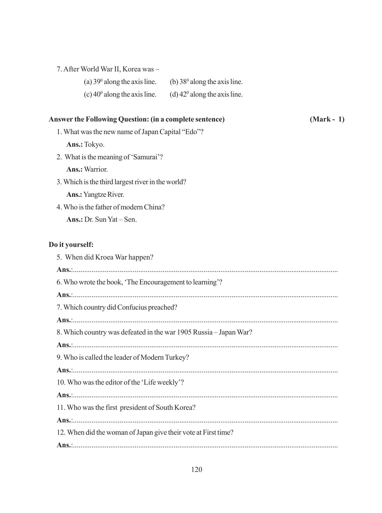 Tripura Board Class 11 History English Version Workbooks - Page 120