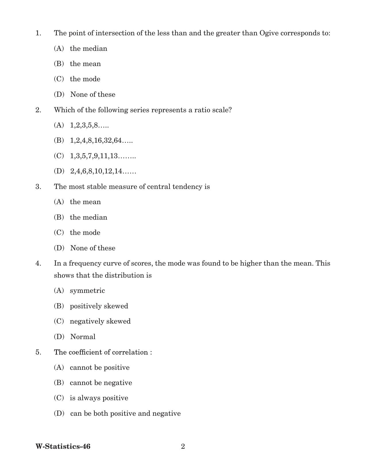 Odisha CPET 2022 STATISTICS Question Paper - Page 2