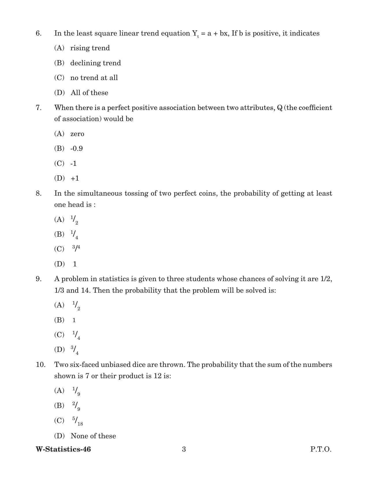 Odisha CPET 2022 STATISTICS Question Paper - Page 3