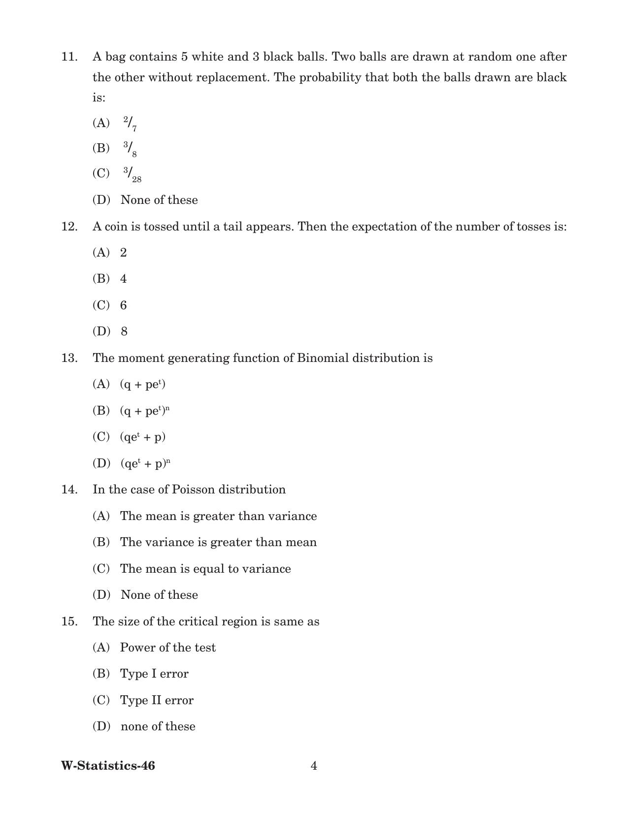 Odisha CPET 2022 STATISTICS Question Paper - Page 4
