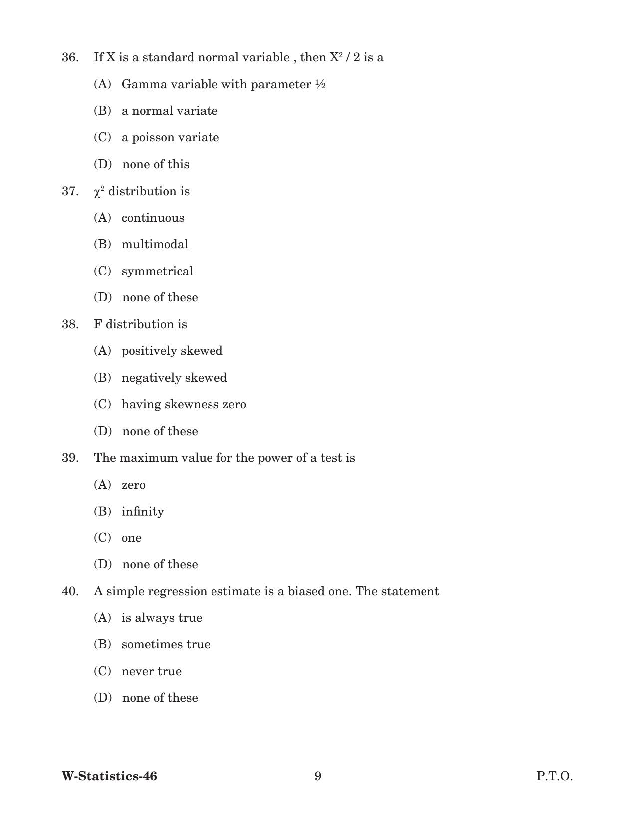 Odisha CPET 2022 STATISTICS Question Paper - Page 9