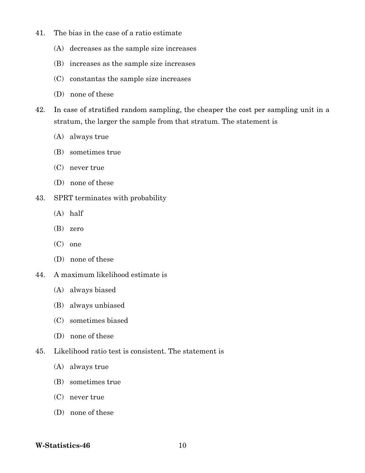 Odisha CPET 2022 STATISTICS Question Paper - Page 10