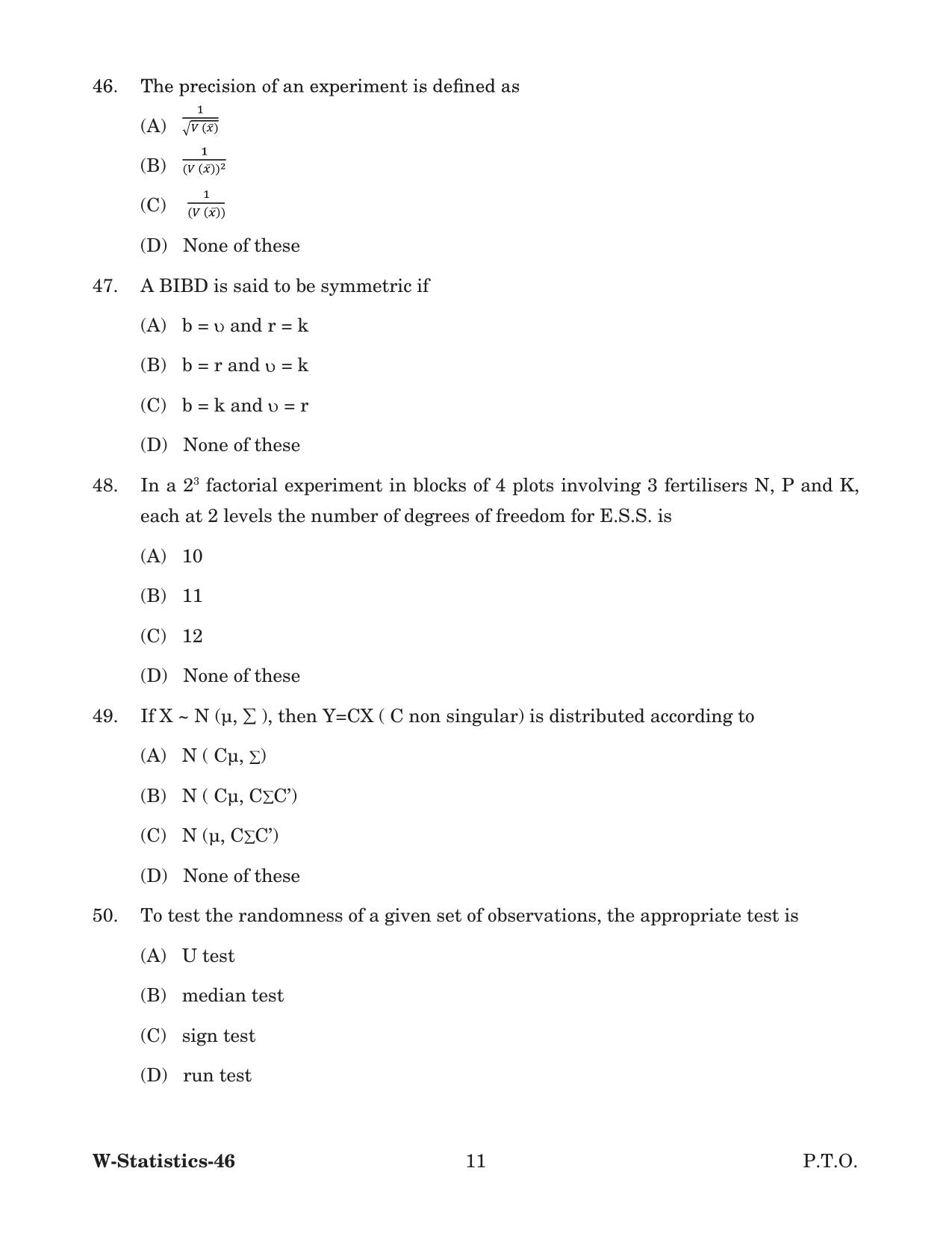 Odisha CPET 2022 STATISTICS Question Paper - Page 11