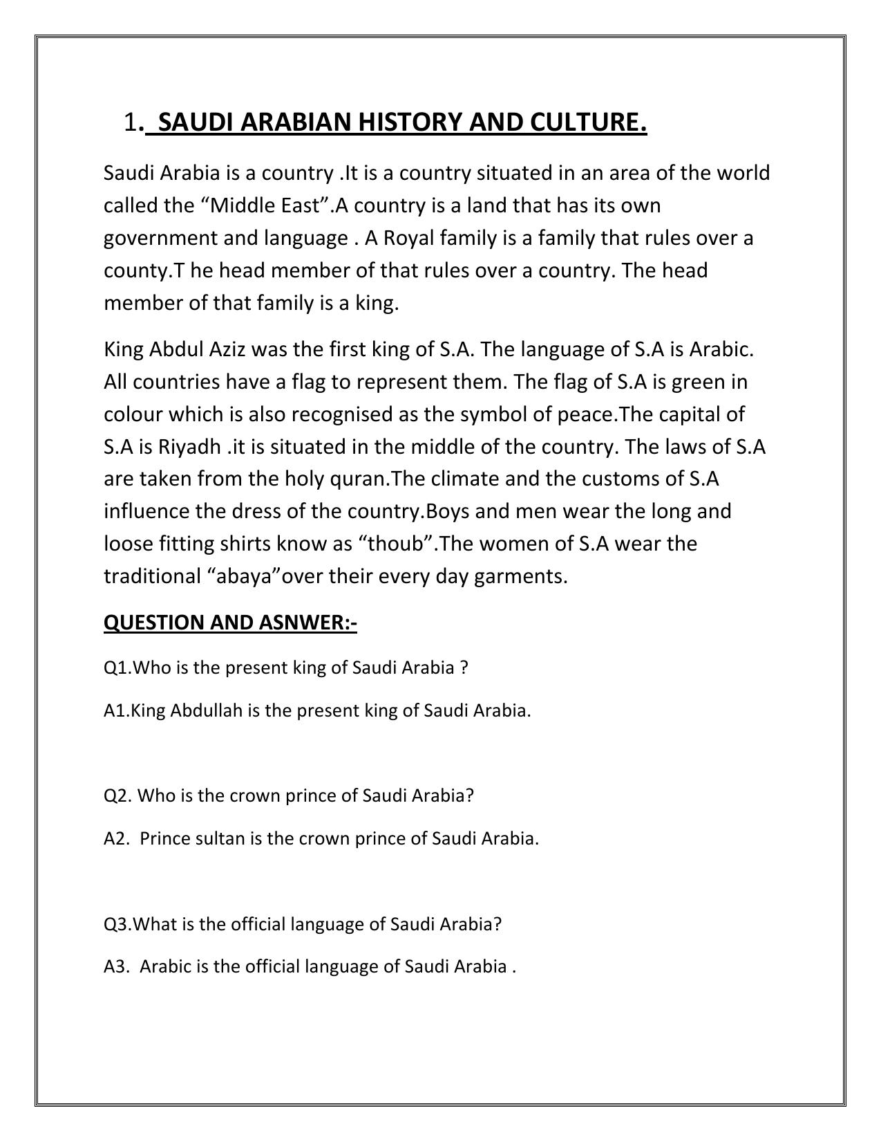 Worksheets for Class 2 EVS Assignment 53 Saudi Arabia - Page 1