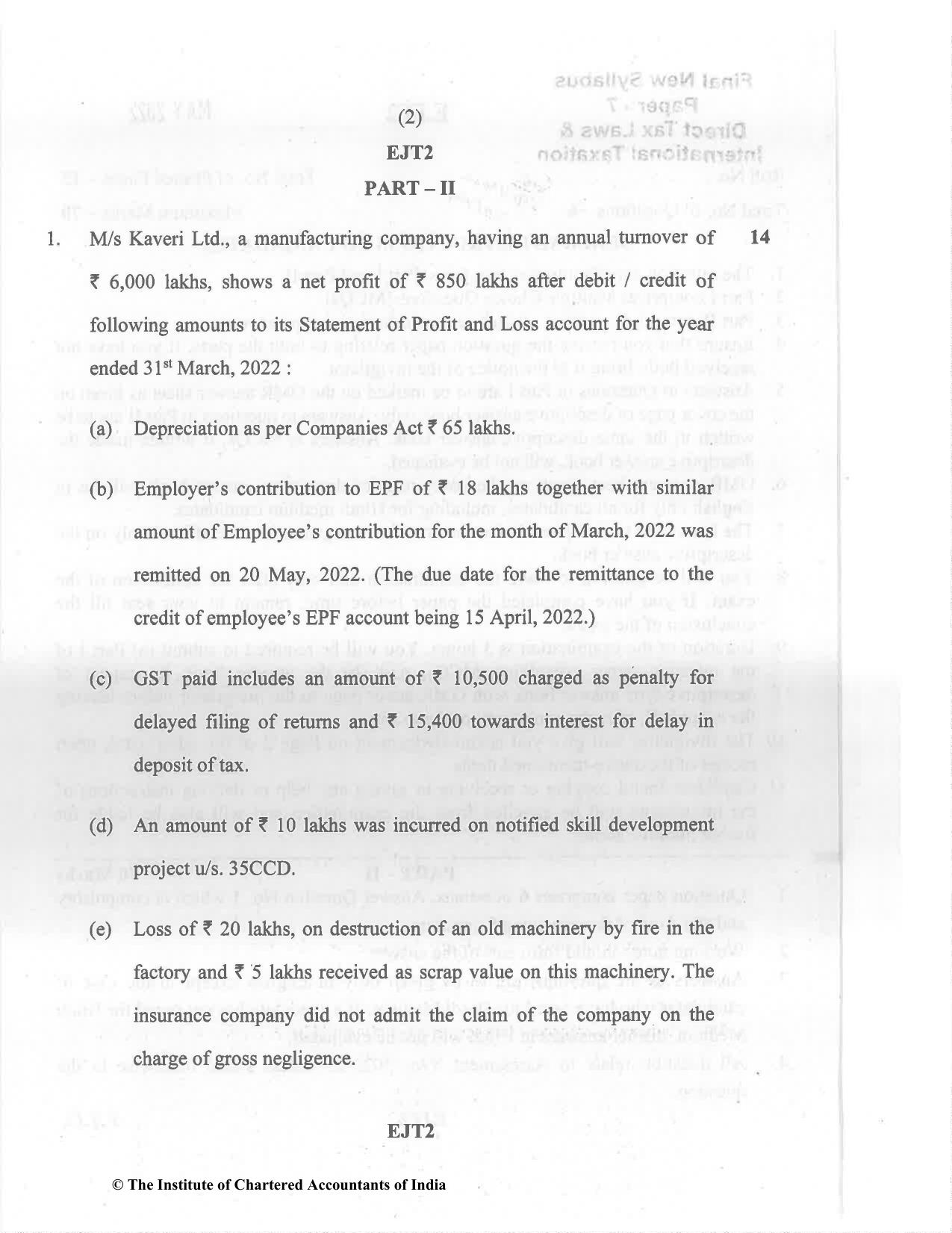CA Final May 2022 Question Paper - Paper 7 – Direct Tax Laws and International Taxation - Page 2