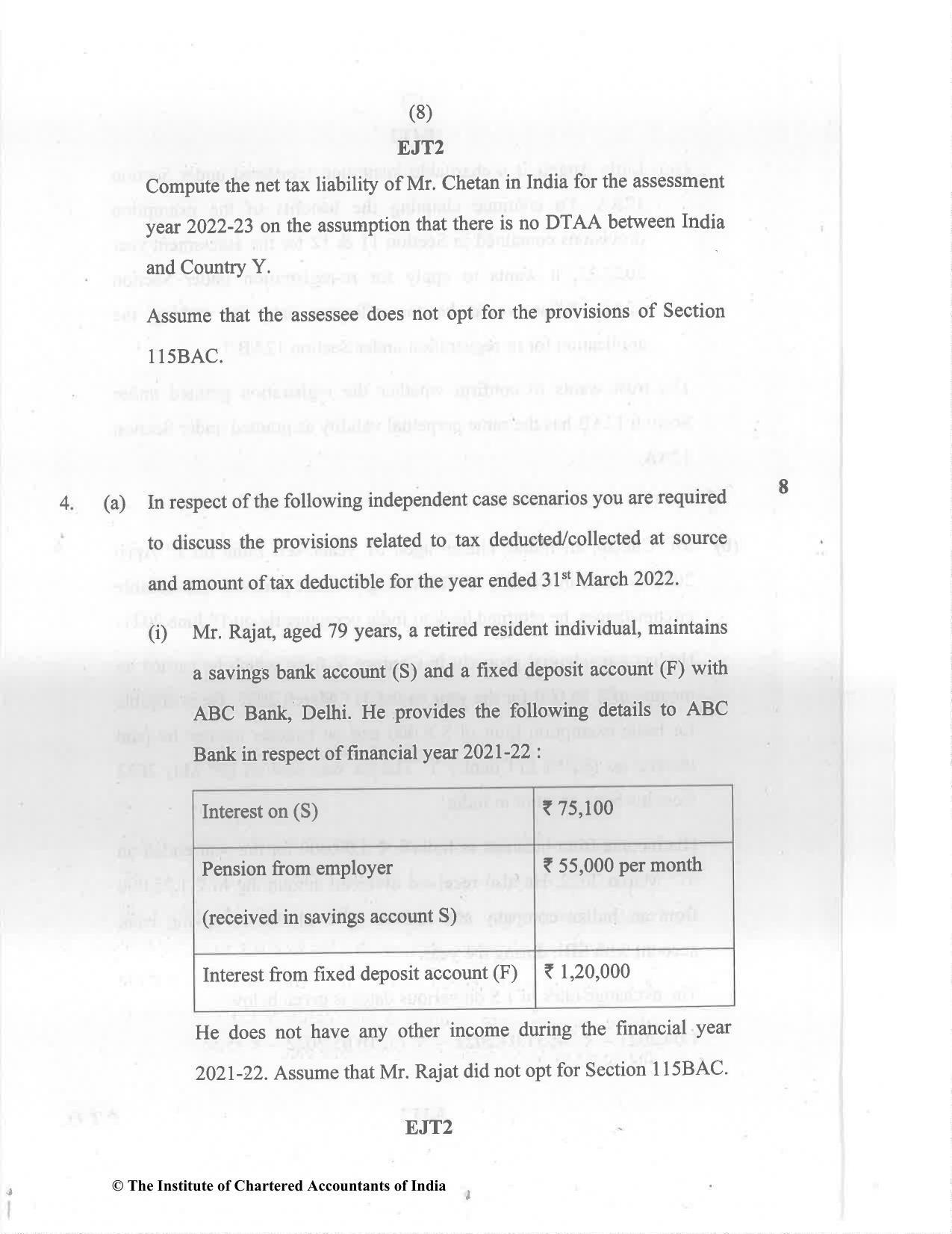 CA Final May 2022 Question Paper - Paper 7 – Direct Tax Laws and International Taxation - Page 8