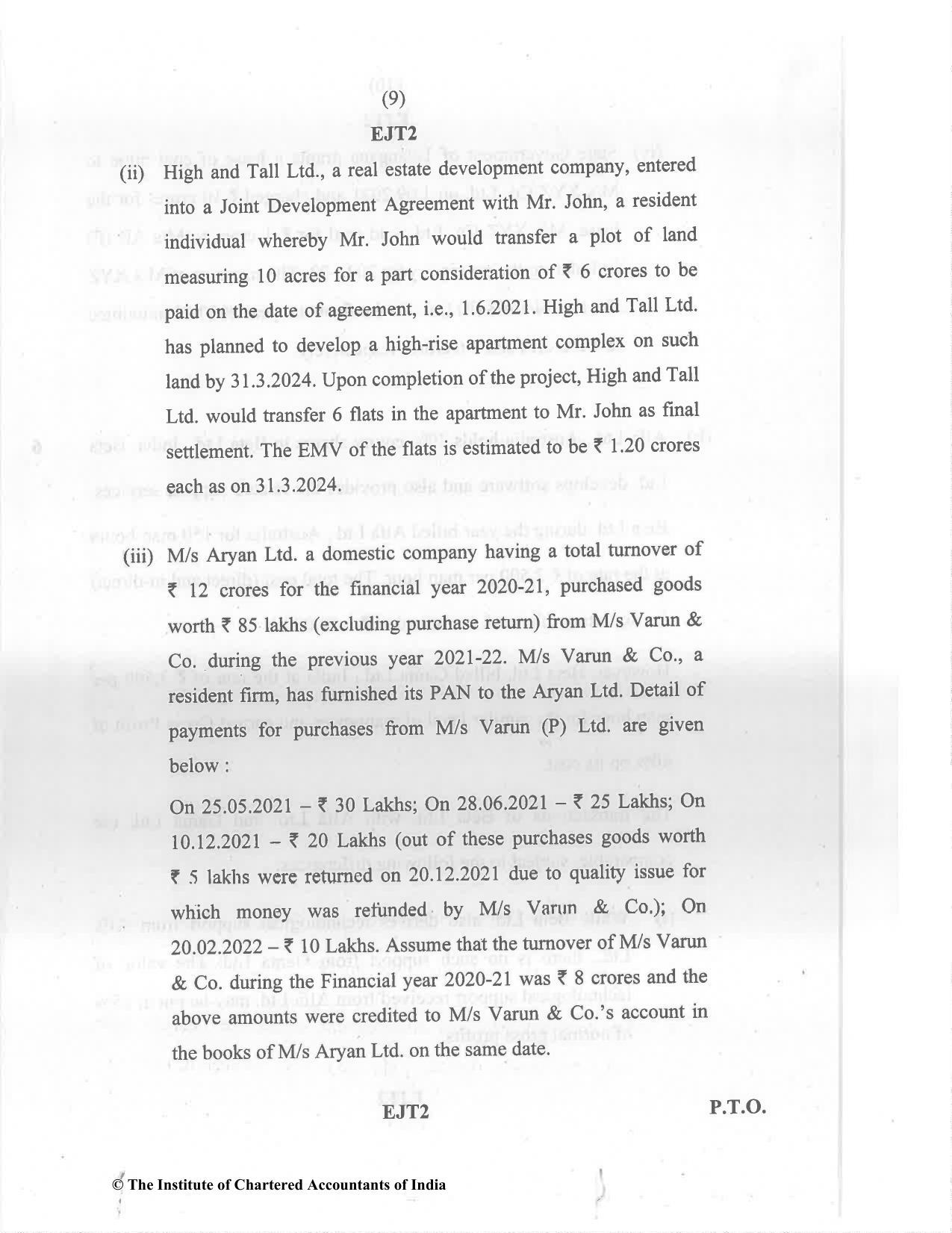CA Final May 2022 Question Paper - Paper 7 – Direct Tax Laws and International Taxation - Page 9