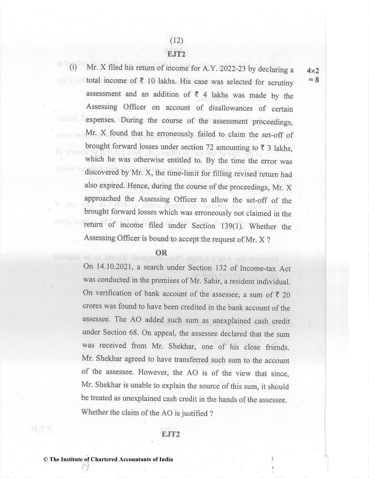 CA Final May 2022 Question Paper - Paper 7 – Direct Tax Laws and International Taxation - Page 12