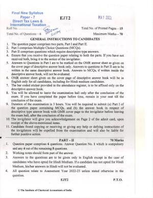 CA Final May 2022 Question Paper - Paper 7 – Direct Tax Laws and International Taxation