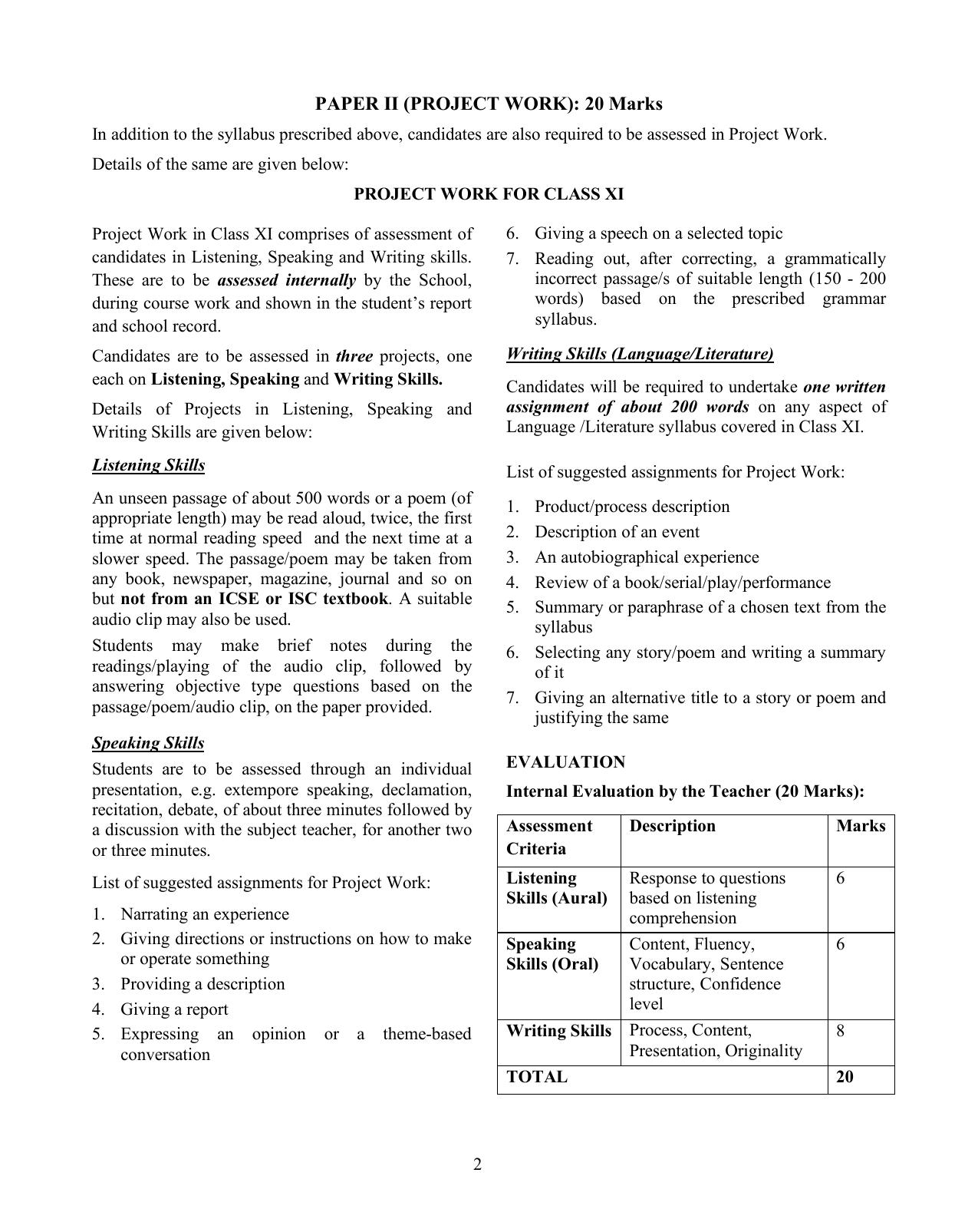 ISC Class XI & XII Classical Languages 2025 Syllabus - Page 2
