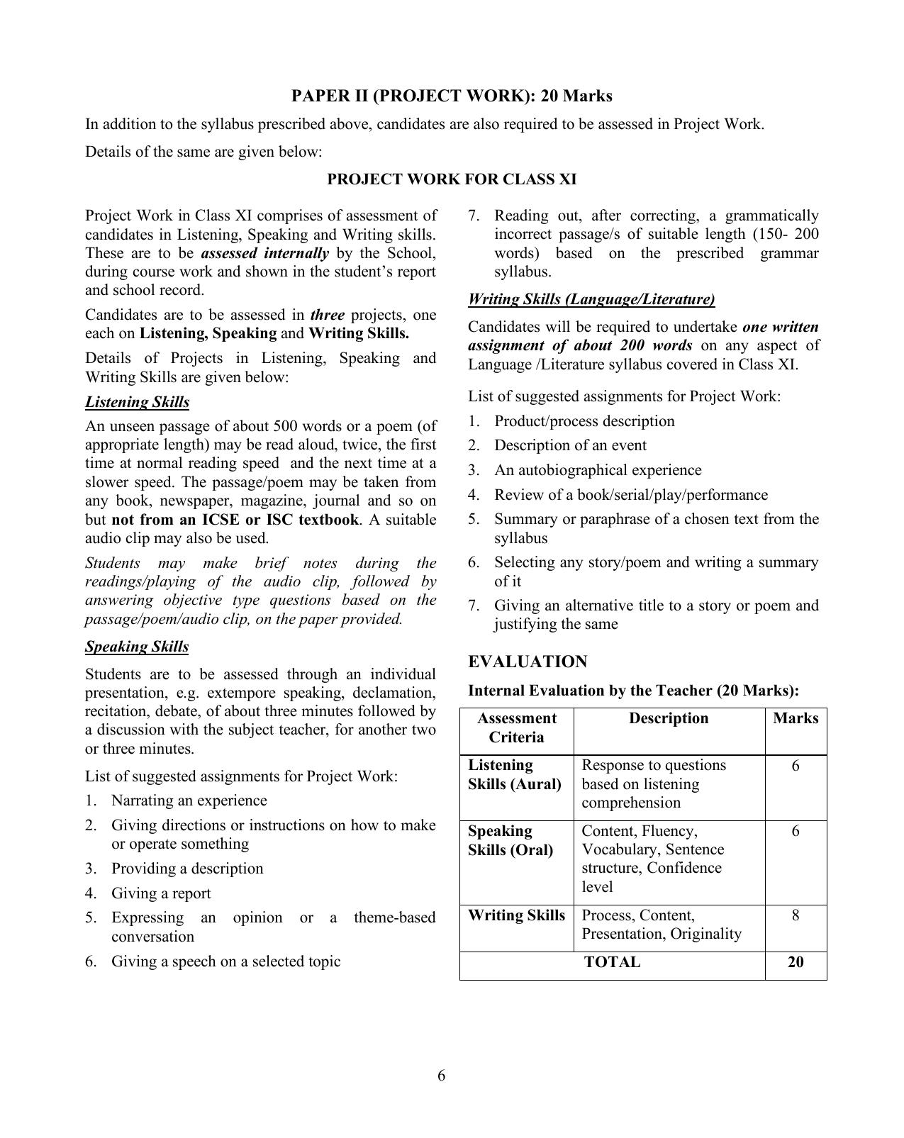 ISC Class XI & XII Classical Languages 2025 Syllabus - Page 6