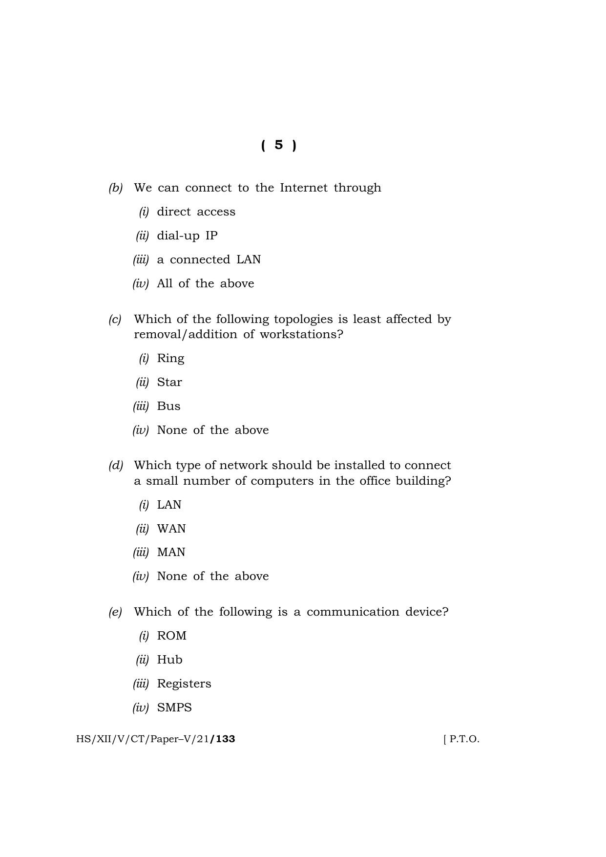 Meghalaya Board (MBOSE) Class 12 COMPUTER TECHNIQUE Paper–V (HS-XII-V-CT-Paper–V-21) 2021 Question Paper - Page 5