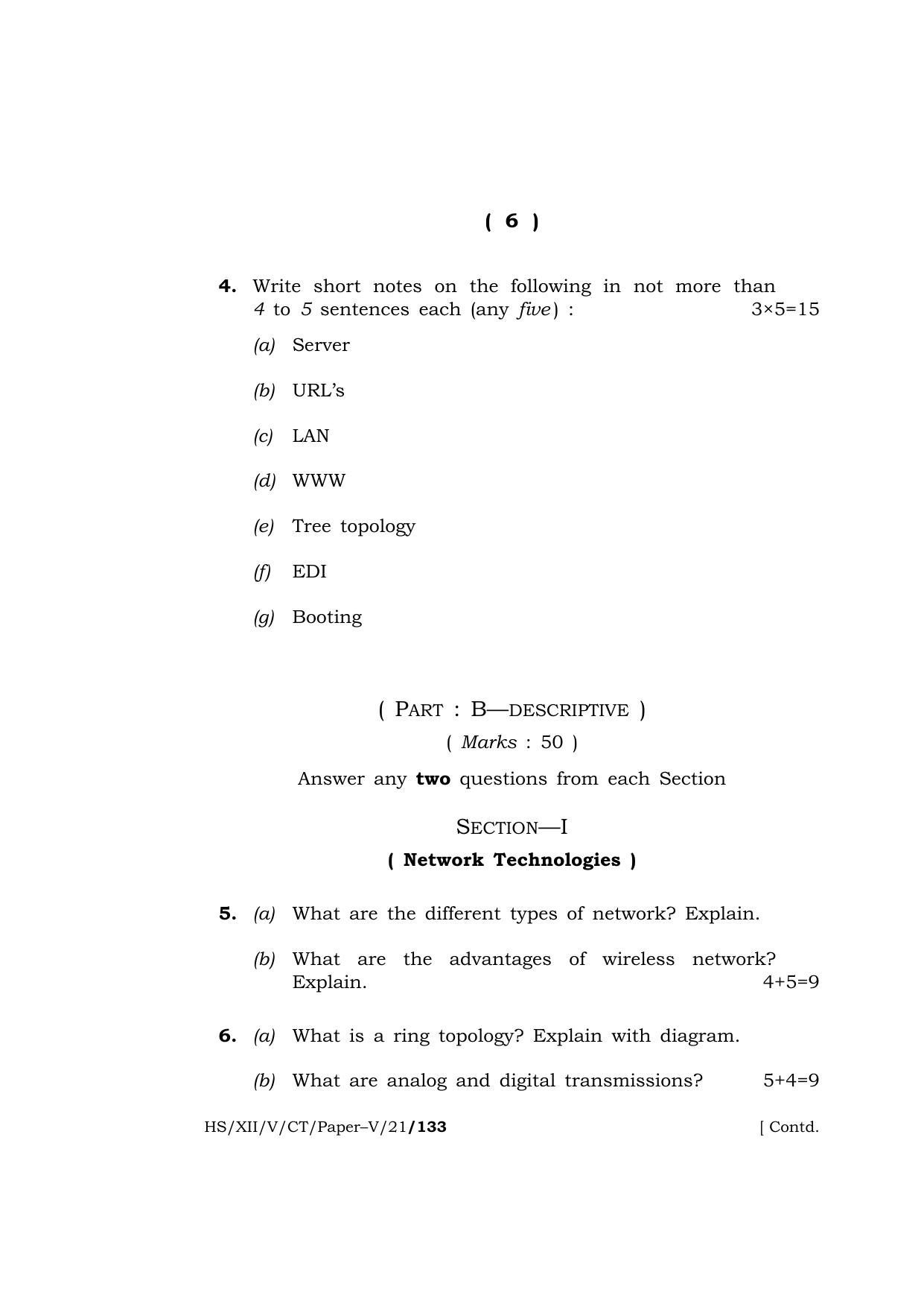 Meghalaya Board (MBOSE) Class 12 COMPUTER TECHNIQUE Paper–V (HS-XII-V-CT-Paper–V-21) 2021 Question Paper - Page 6