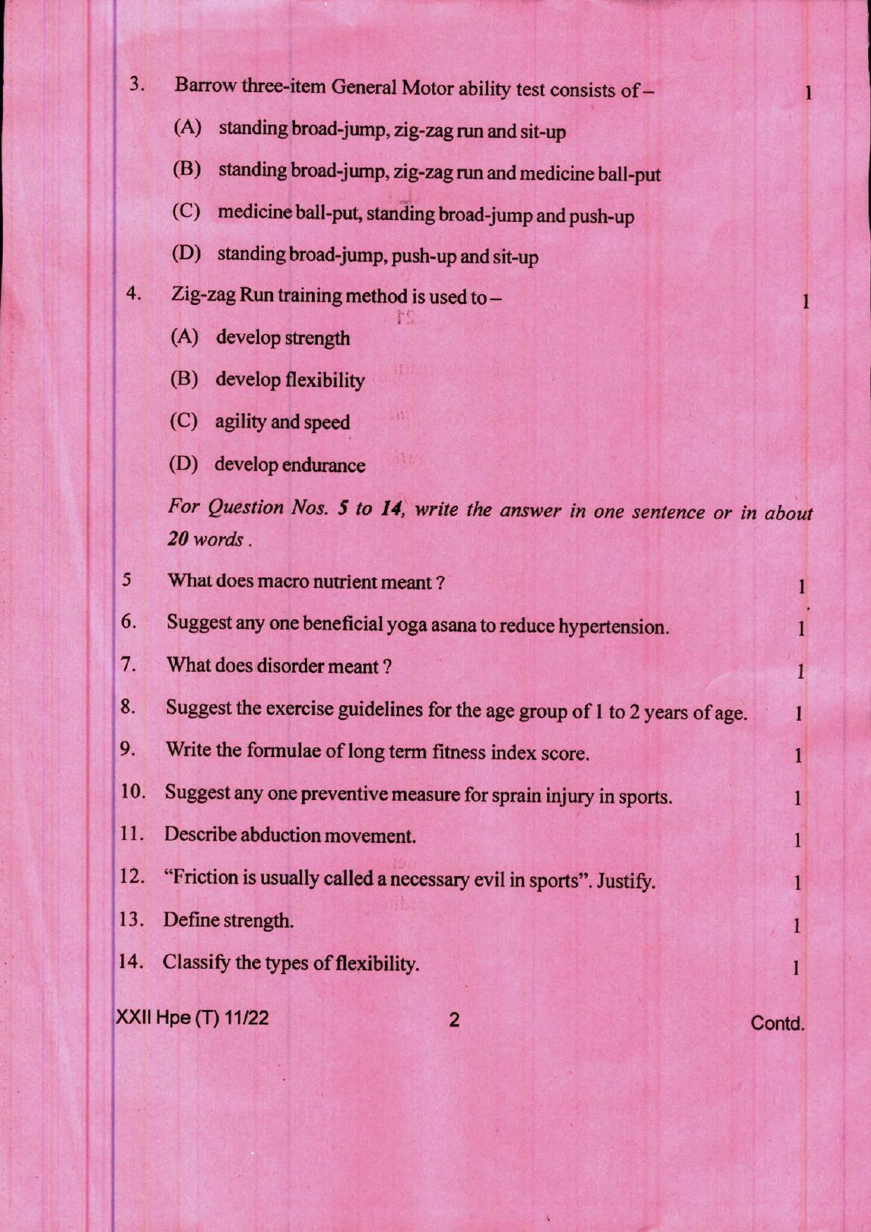 COHSEM 12th Question Papers 2022 Health and Physical Education - Page 2