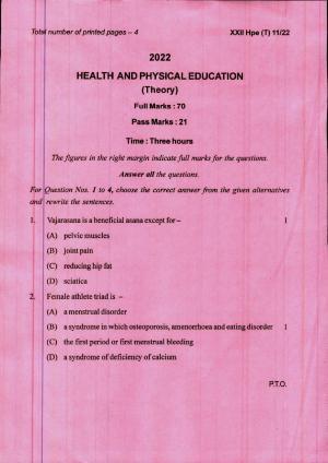 COHSEM 12th Question Papers 2022 Health and Physical Education