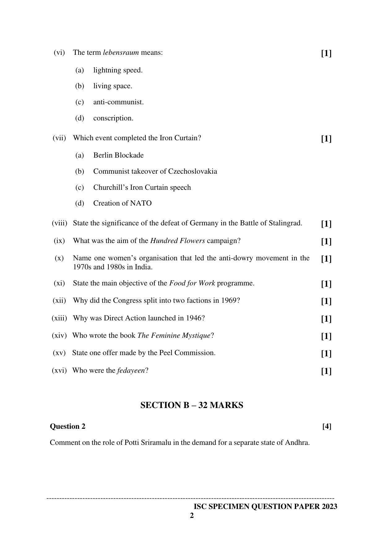 ISC Class 12  History Sample Paper 2023 - Page 2