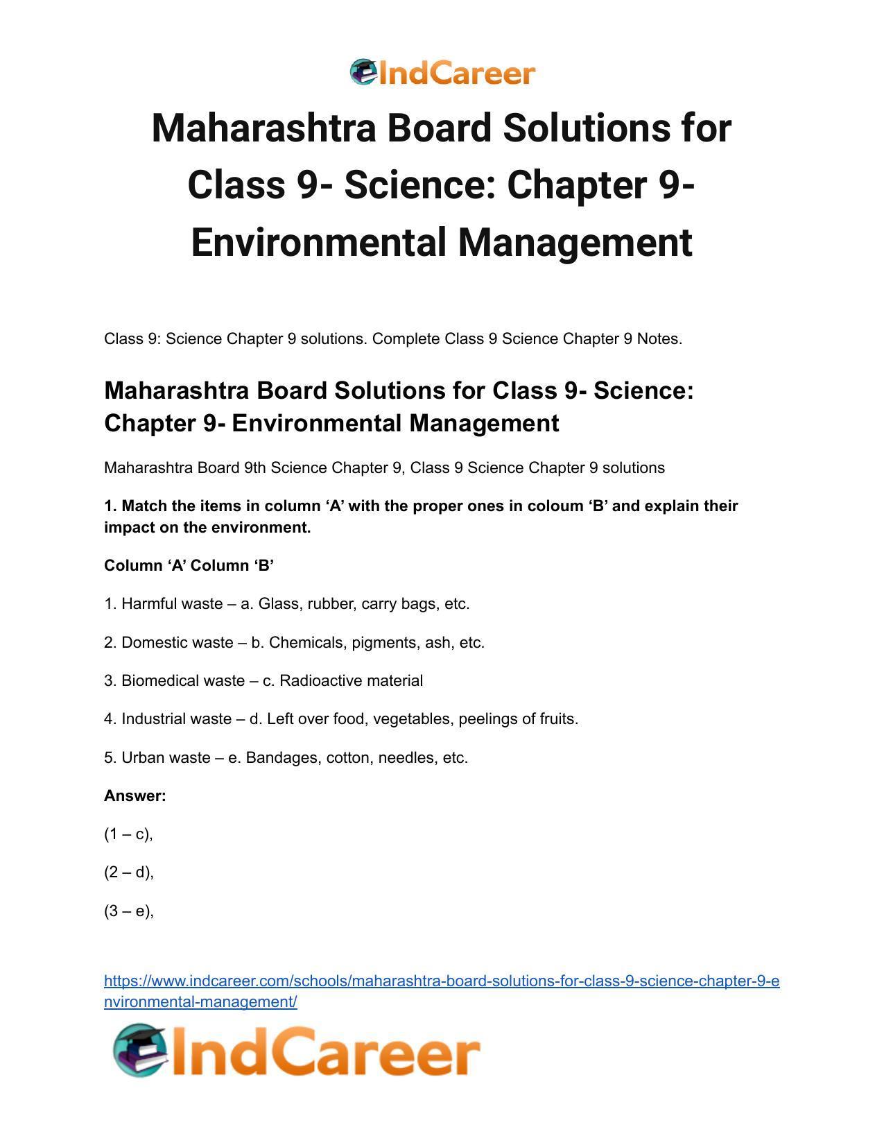 Maharashtra Board Solutions for Class 9- Science: Chapter 9- Environmental Management - Page 2