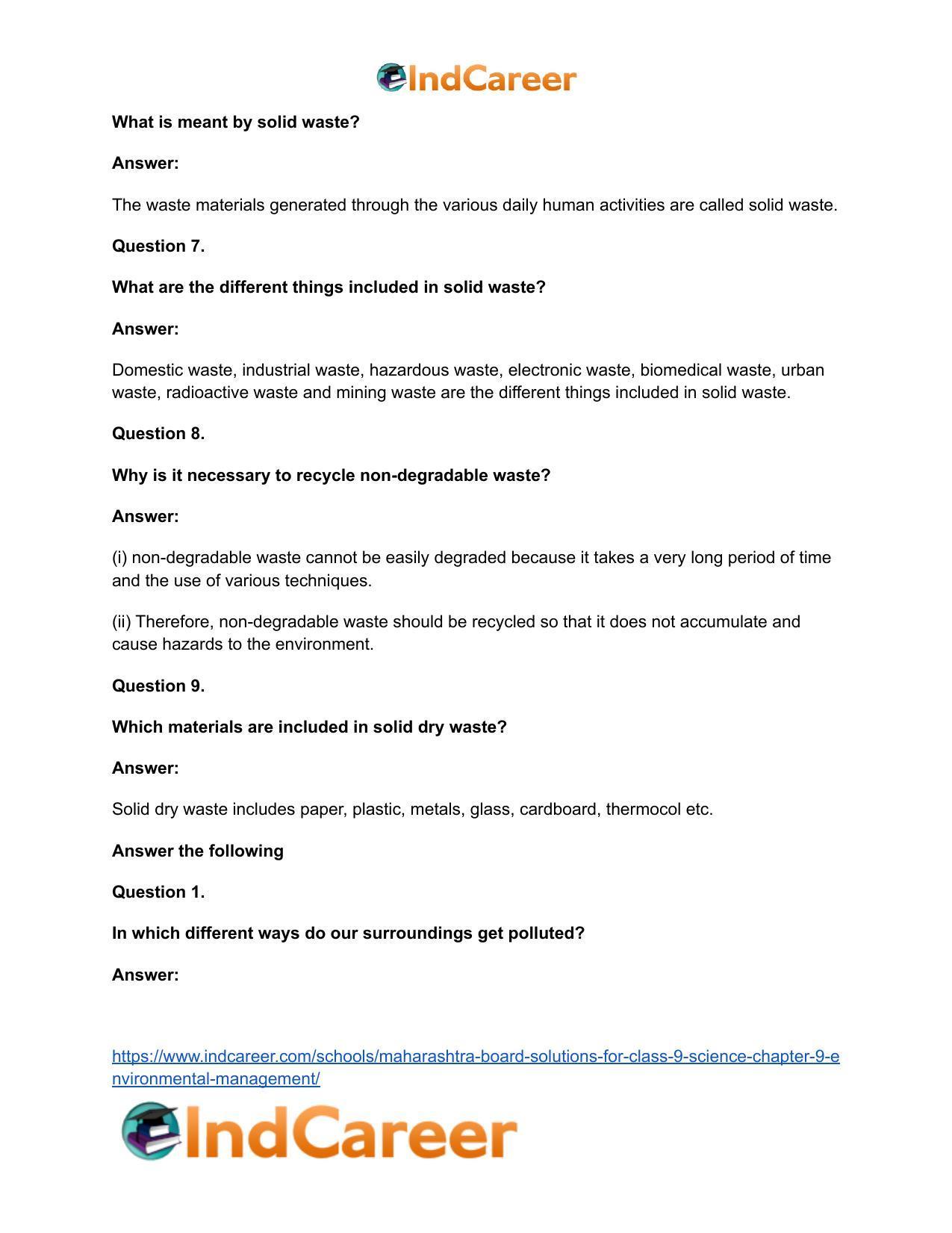 Maharashtra Board Solutions for Class 9- Science: Chapter 9- Environmental Management - Page 11