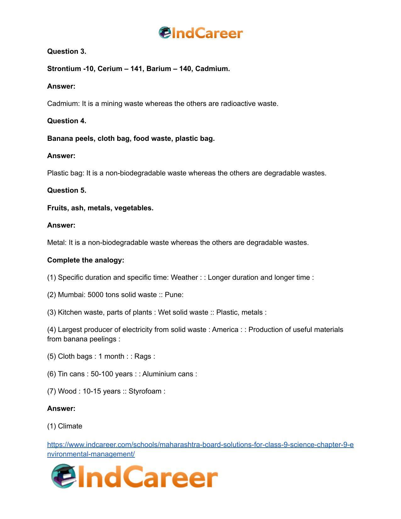 Maharashtra Board Solutions for Class 9- Science: Chapter 9- Environmental Management - Page 27