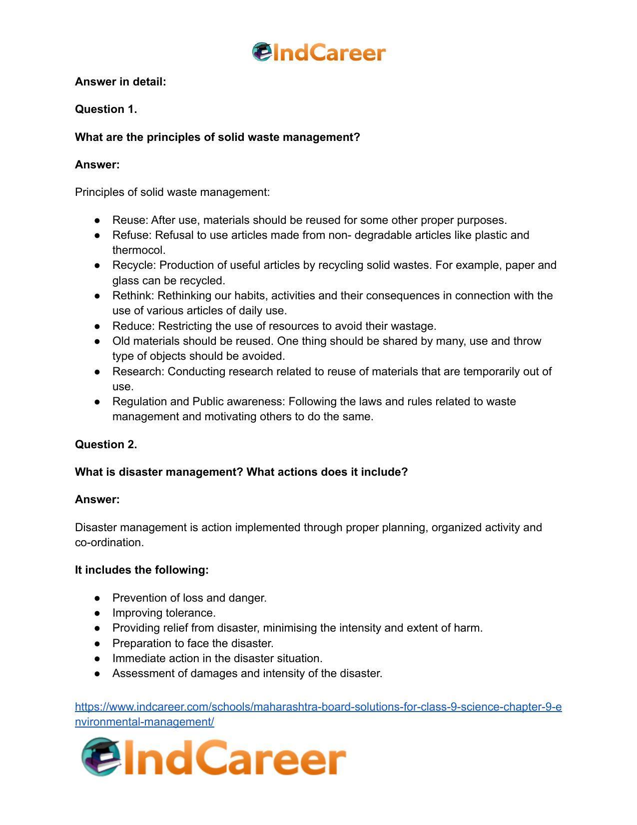Maharashtra Board Solutions for Class 9- Science: Chapter 9- Environmental Management - Page 42