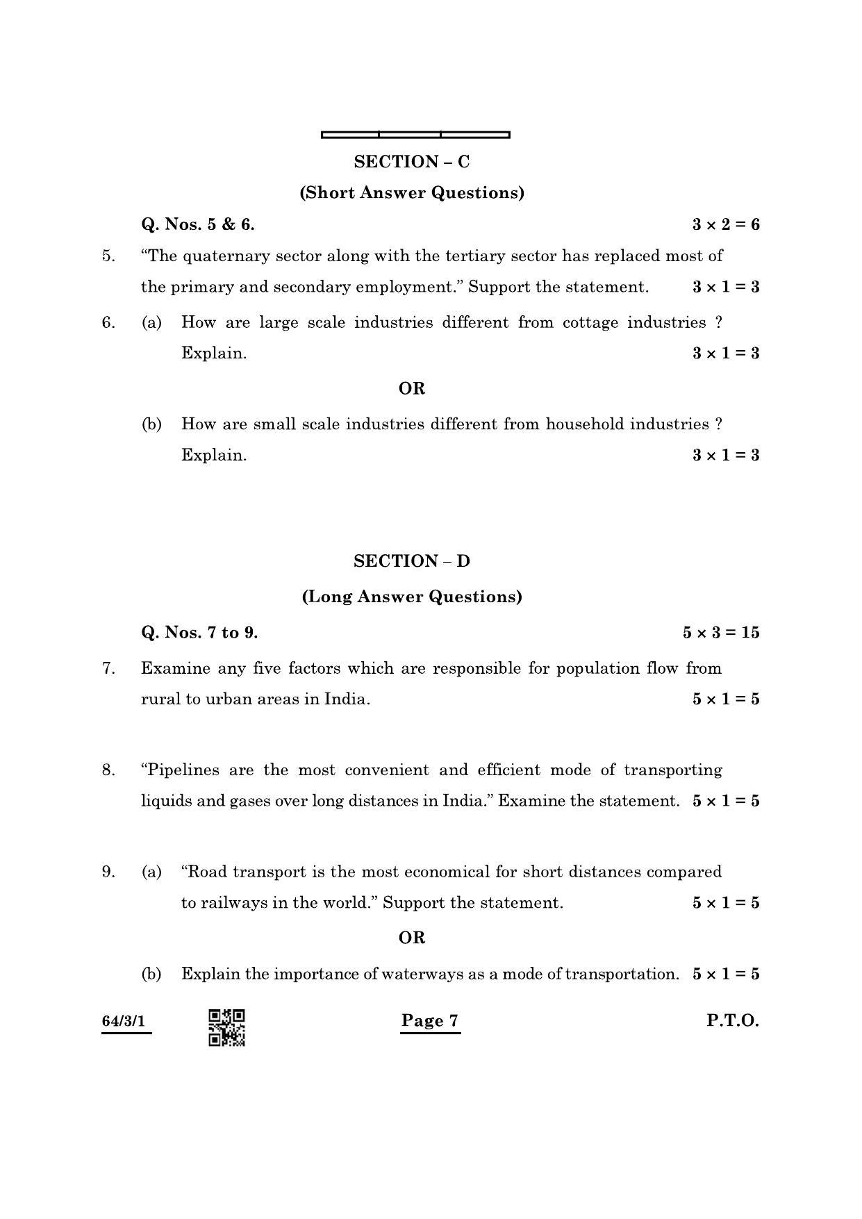 CBSE Class 12 64-3-1 Geography 2022 Question Paper - Page 7