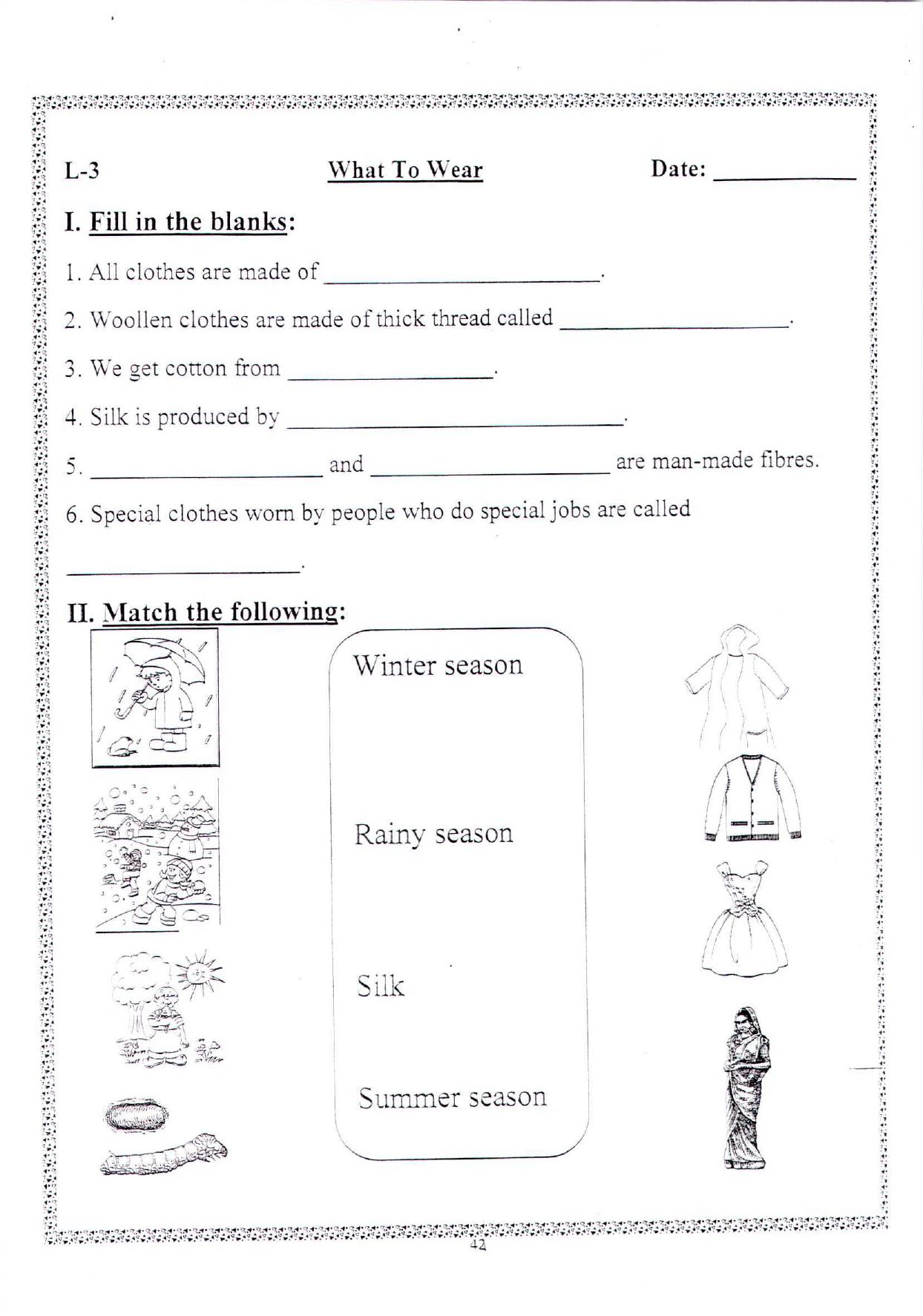 Worksheets for Class 2 EVS Assignment 60 What to Wear - Page 1