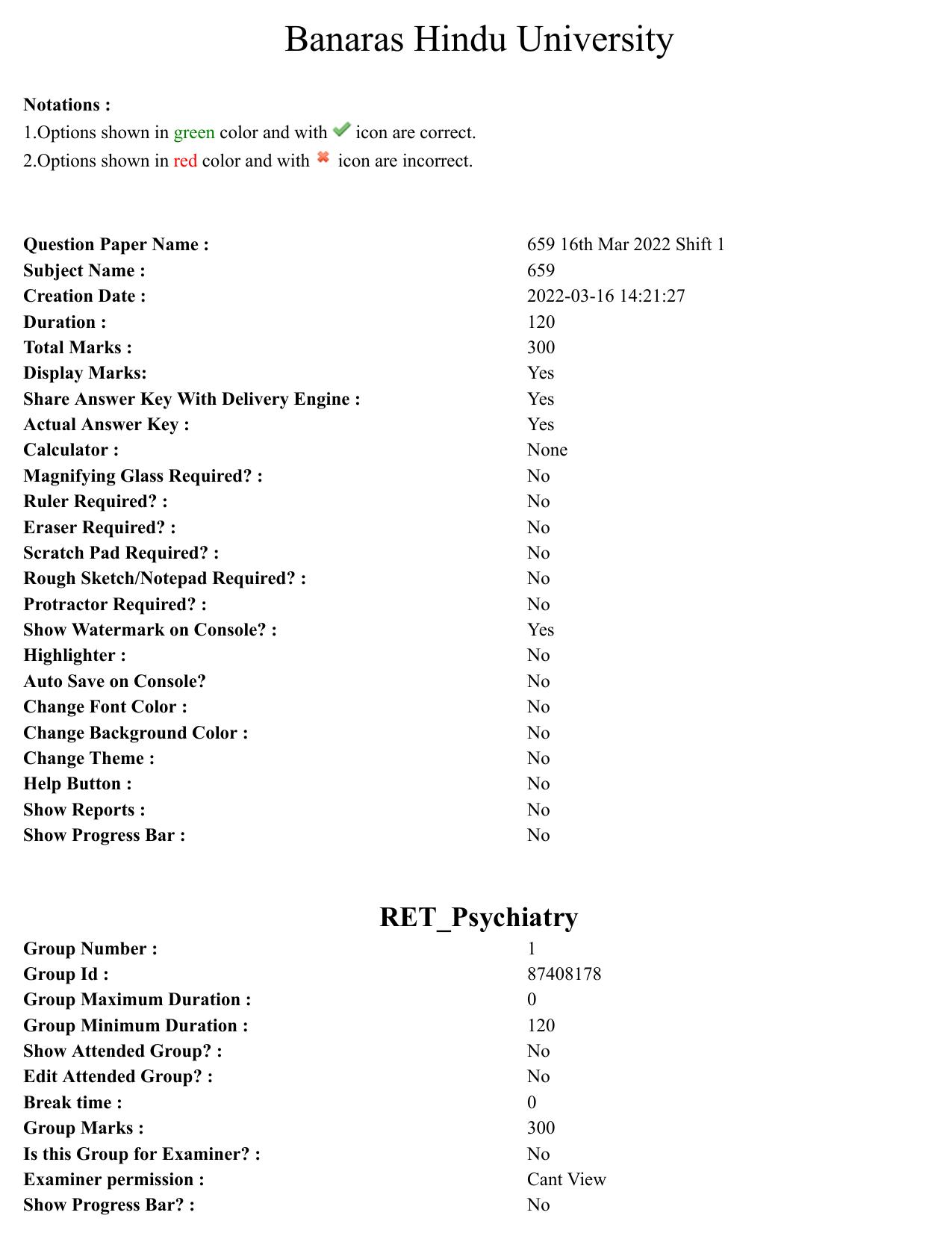 BHU RET Psychiatryi 2021 Question Paper - Page 1