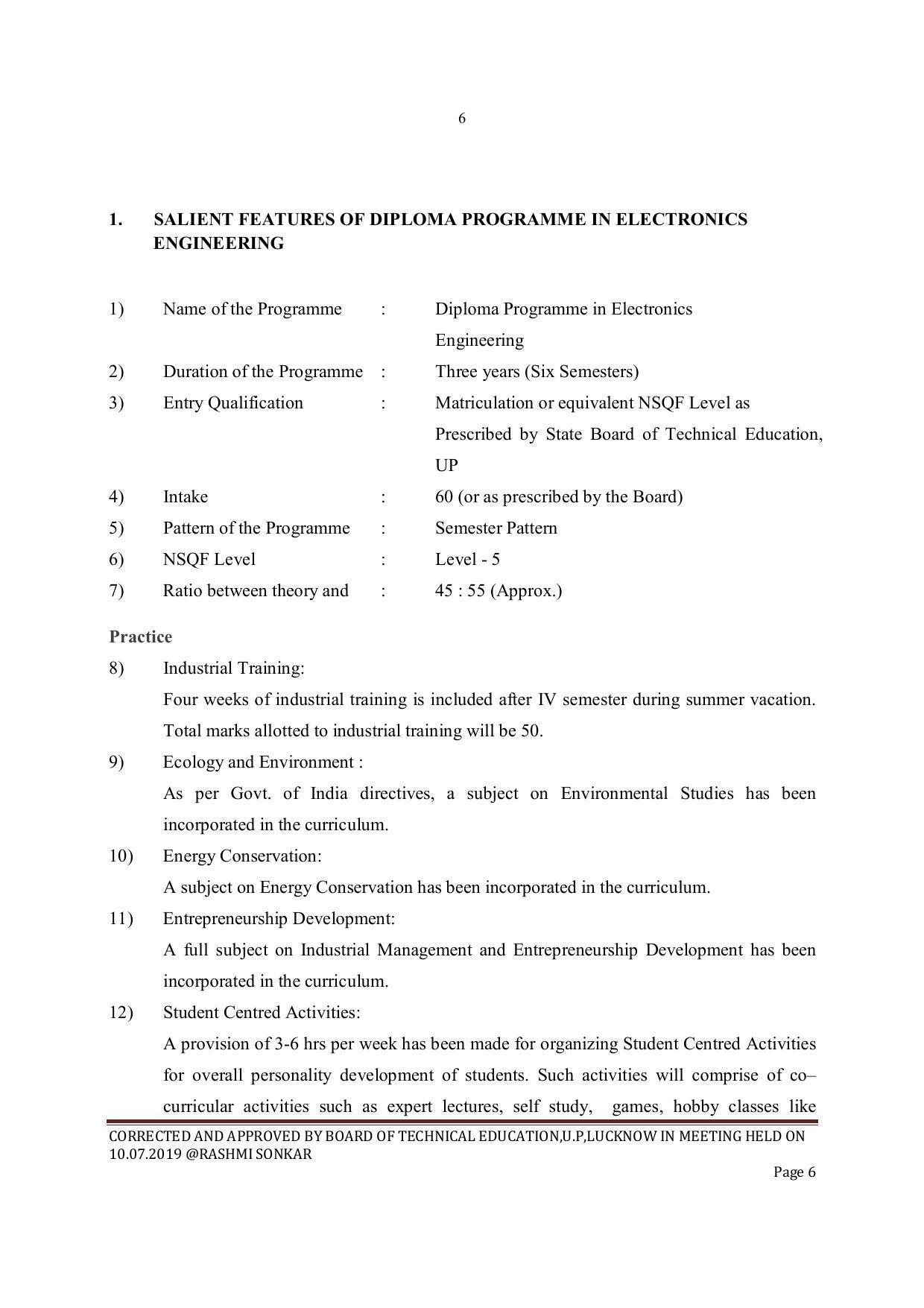 EFFECTIVE FROM JULY 2019-20 - SIX SEMESTER DIPLOMA COURSE IN ELECTRONICS ENGINEERING - Page 6