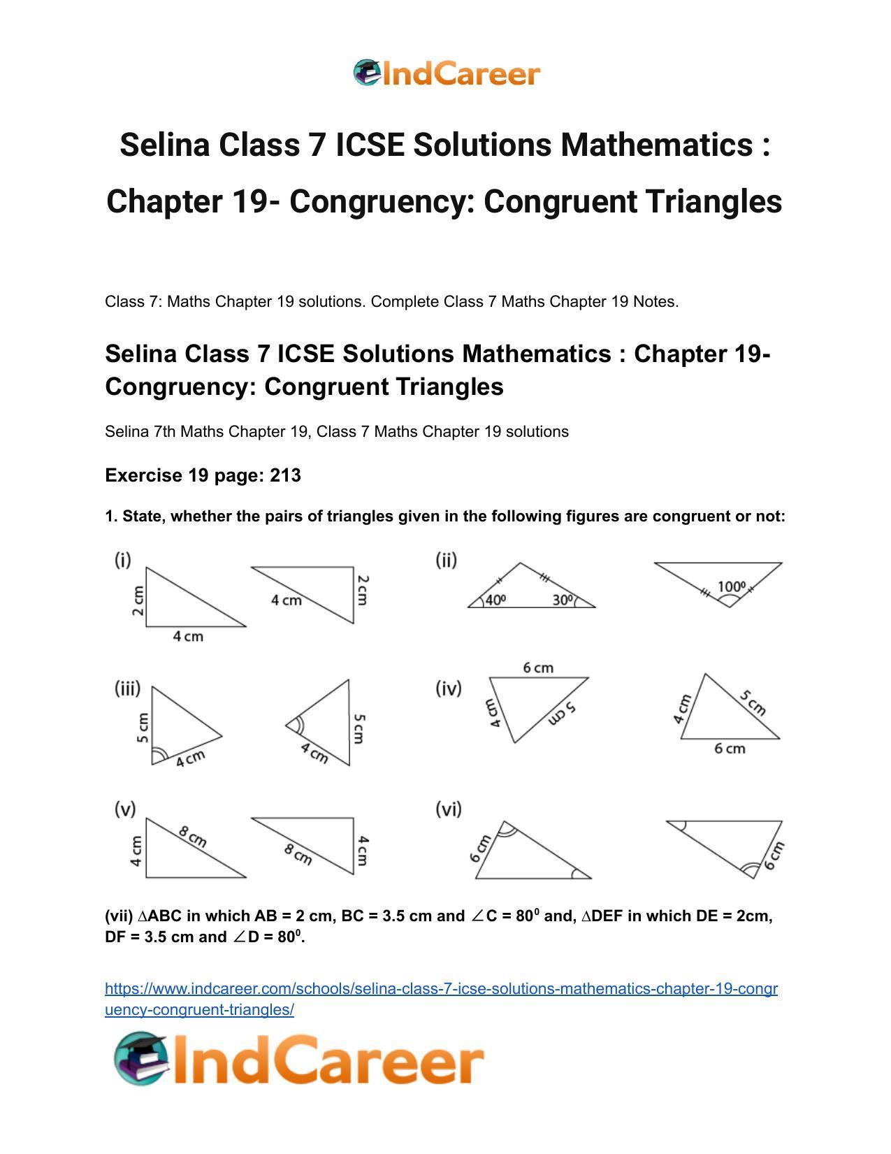 Selina Class 7 ICSE Solutions Mathematics : Chapter 19- Congruency: Congruent Triangles - Page 2