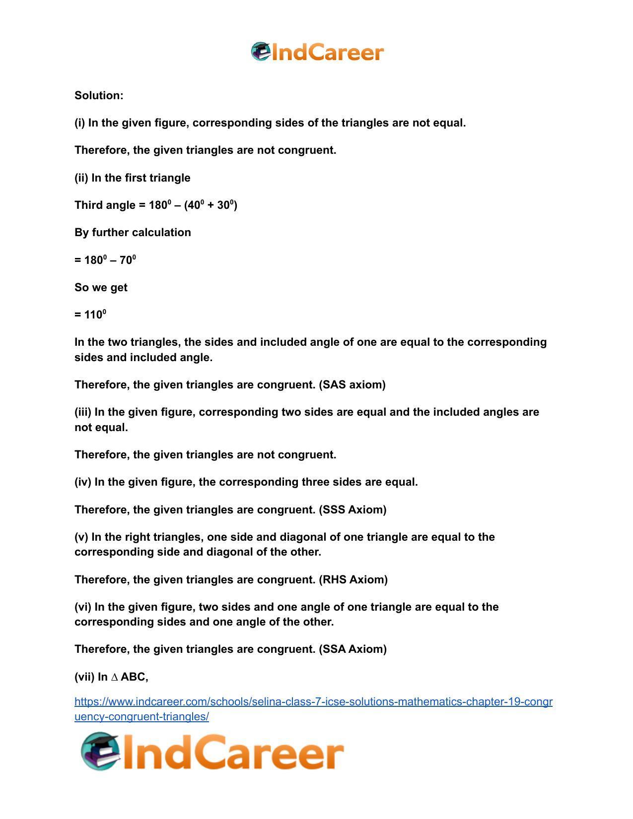 Selina Class 7 ICSE Solutions Mathematics : Chapter 19- Congruency: Congruent Triangles - Page 3