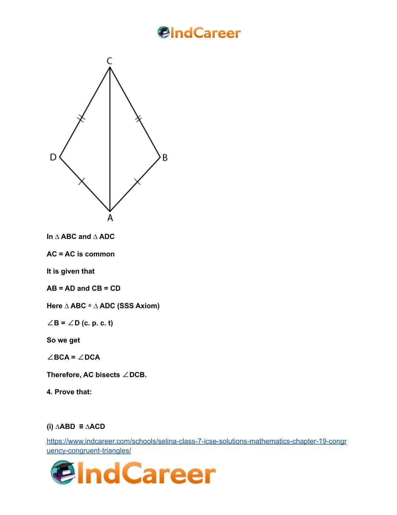 Selina Class 7 ICSE Solutions Mathematics : Chapter 19- Congruency: Congruent Triangles - Page 7