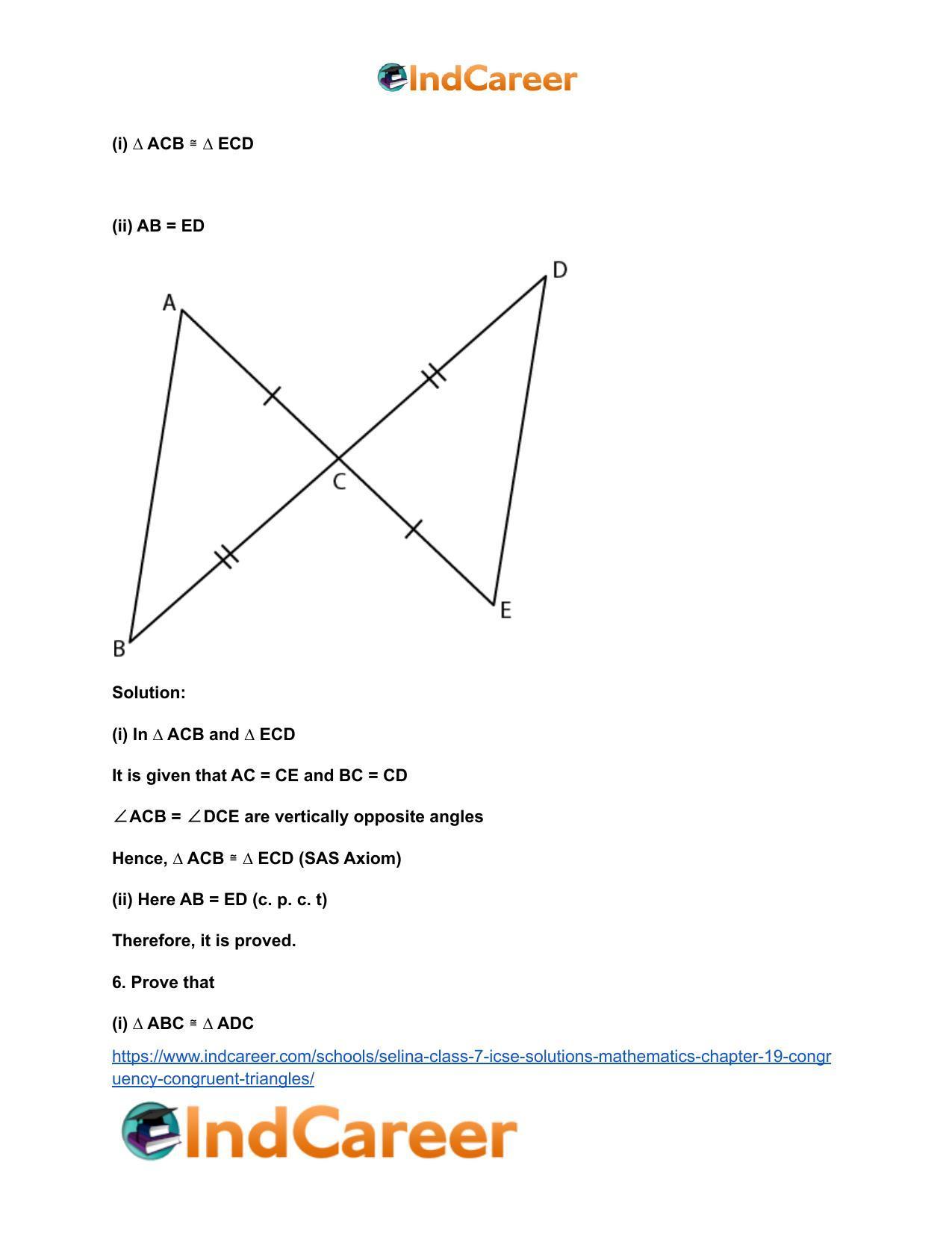 Selina Class 7 ICSE Solutions Mathematics : Chapter 19- Congruency: Congruent Triangles - Page 10