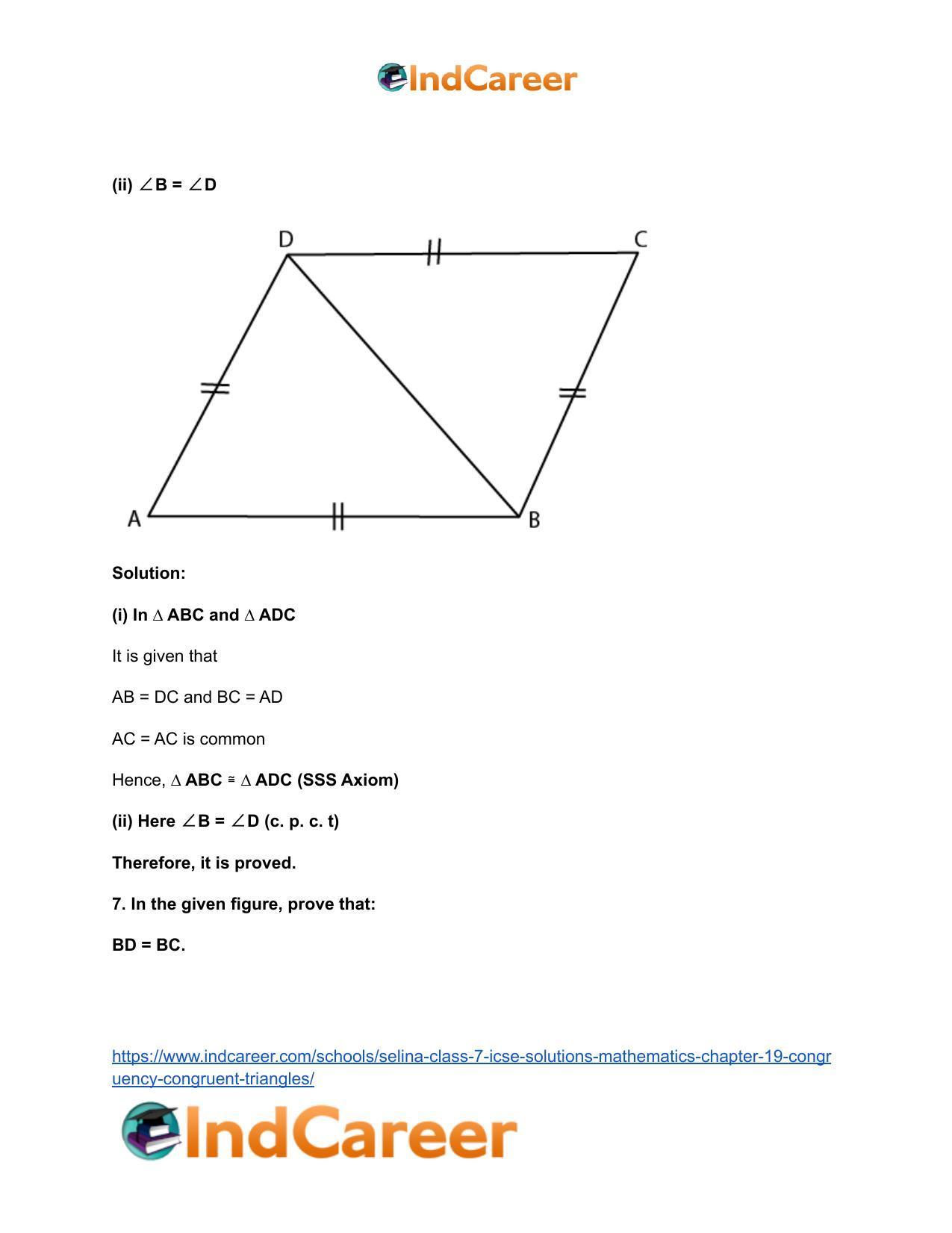 Selina Class 7 ICSE Solutions Mathematics : Chapter 19- Congruency: Congruent Triangles - Page 11