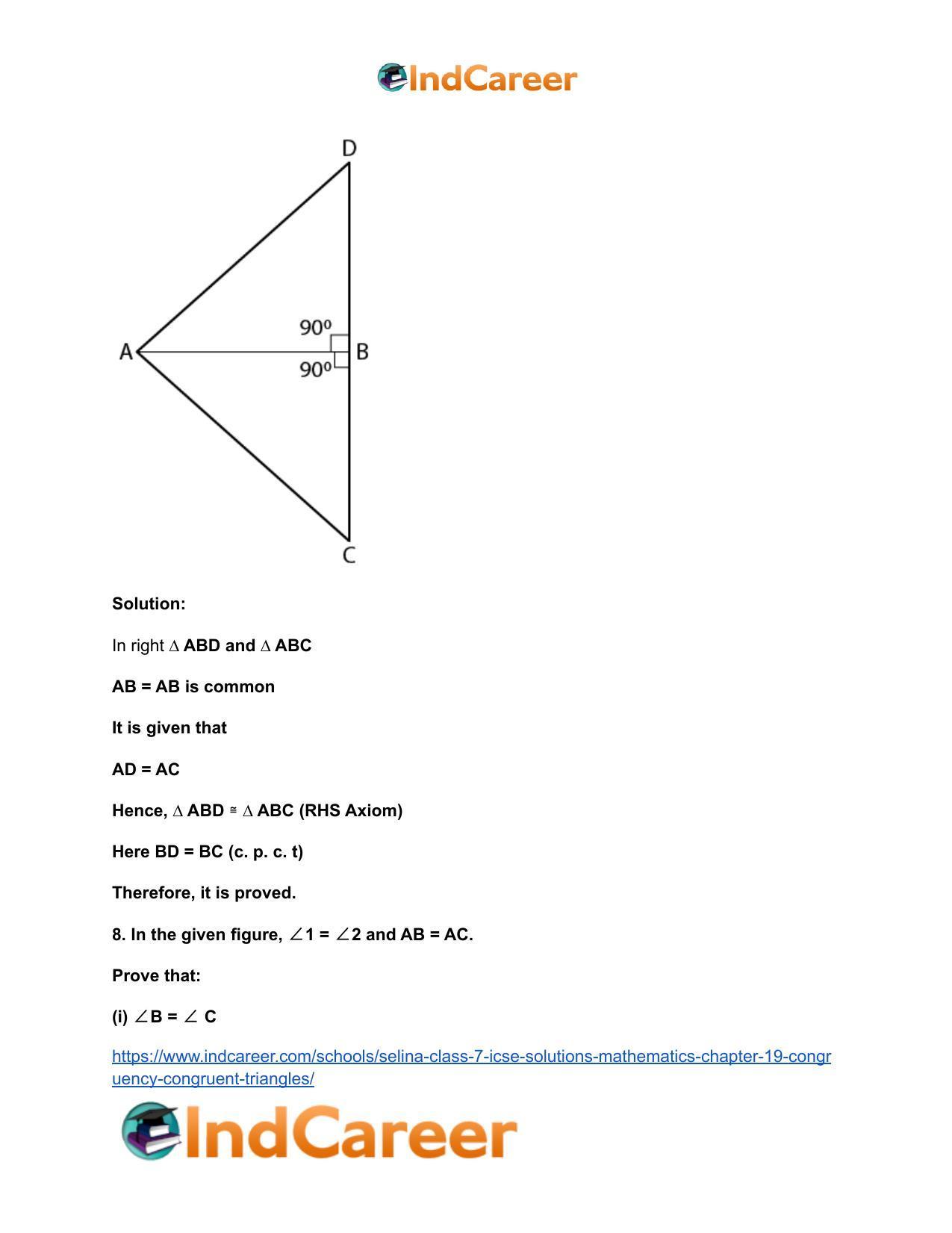 Selina Class 7 ICSE Solutions Mathematics : Chapter 19- Congruency: Congruent Triangles - Page 12